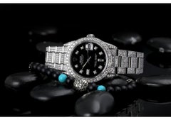 Rolex Ladies Black Baguette Datejust 31mm SS Full Diamonds Customized Watch