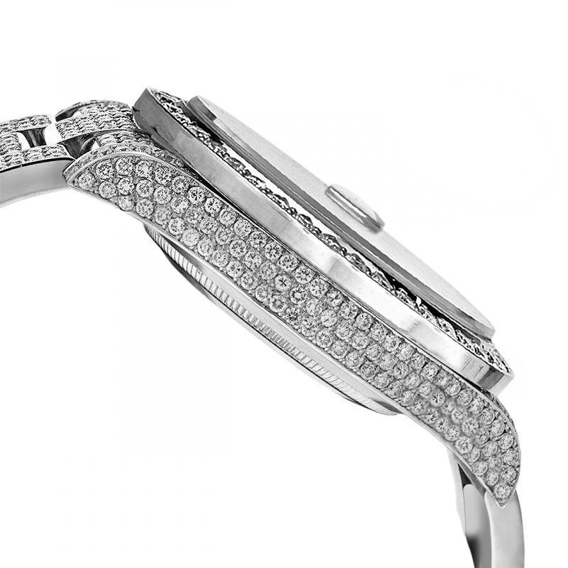 Baguette Cut Rolex Ladies Black Baguette Datejust 31mm SS Full Diamonds Customized Watch For Sale