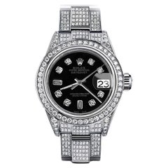 Rolex Ladies Black Baguette Datejust 31mm SS Full Diamonds Customized Watch