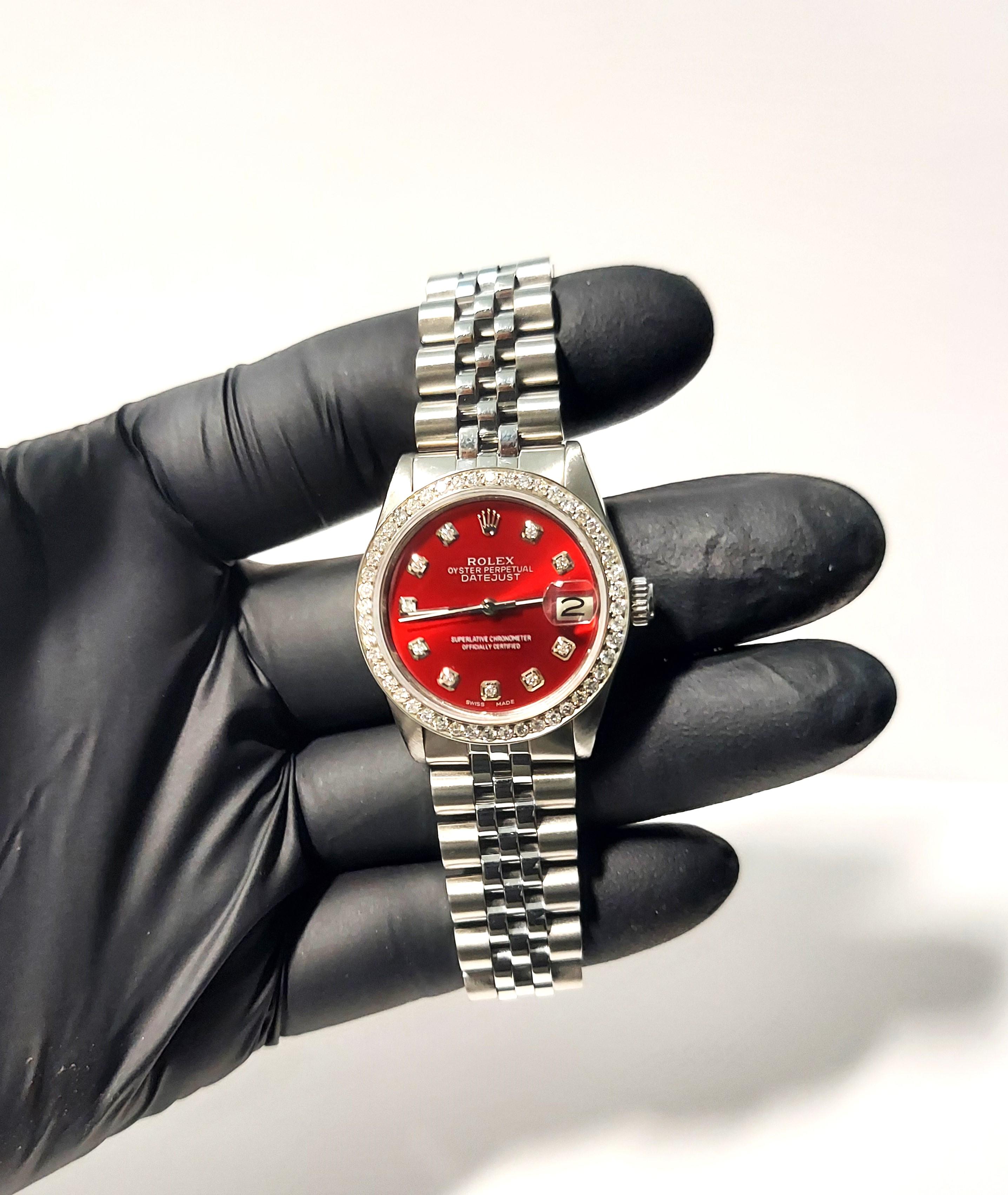 Moderne Rolex Datejust 68274 jubilee en acier avec diamants rouges pour femmes 31 mm  en vente
