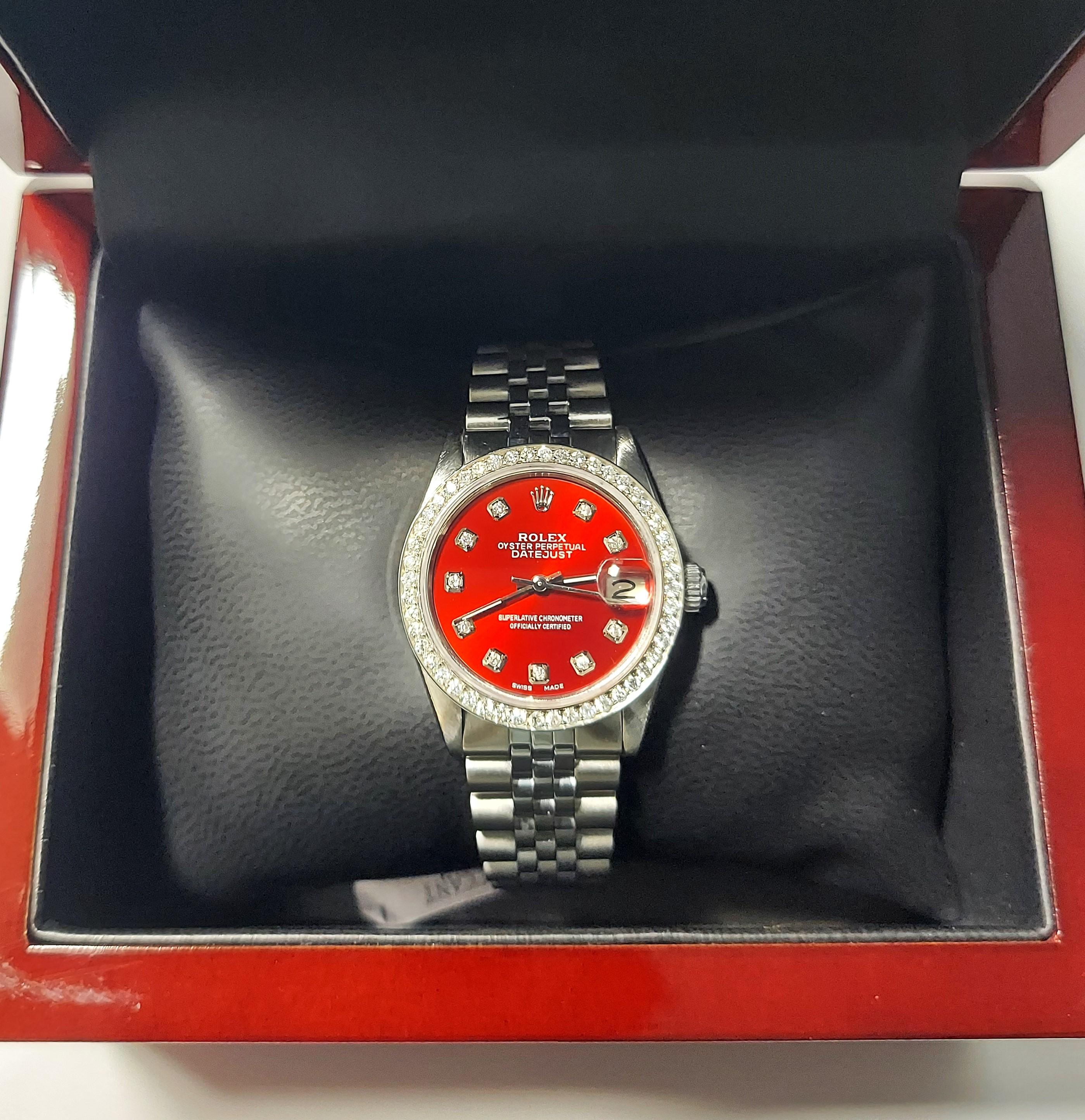 Rolex Datejust 68274 jubilee en acier avec diamants rouges pour femmes 31 mm  Bon état - En vente à San Fernando, CA