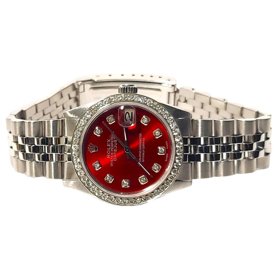 Rolex Ladies 31mm Datejust 68274 Red Diamond jubilee steel  For Sale