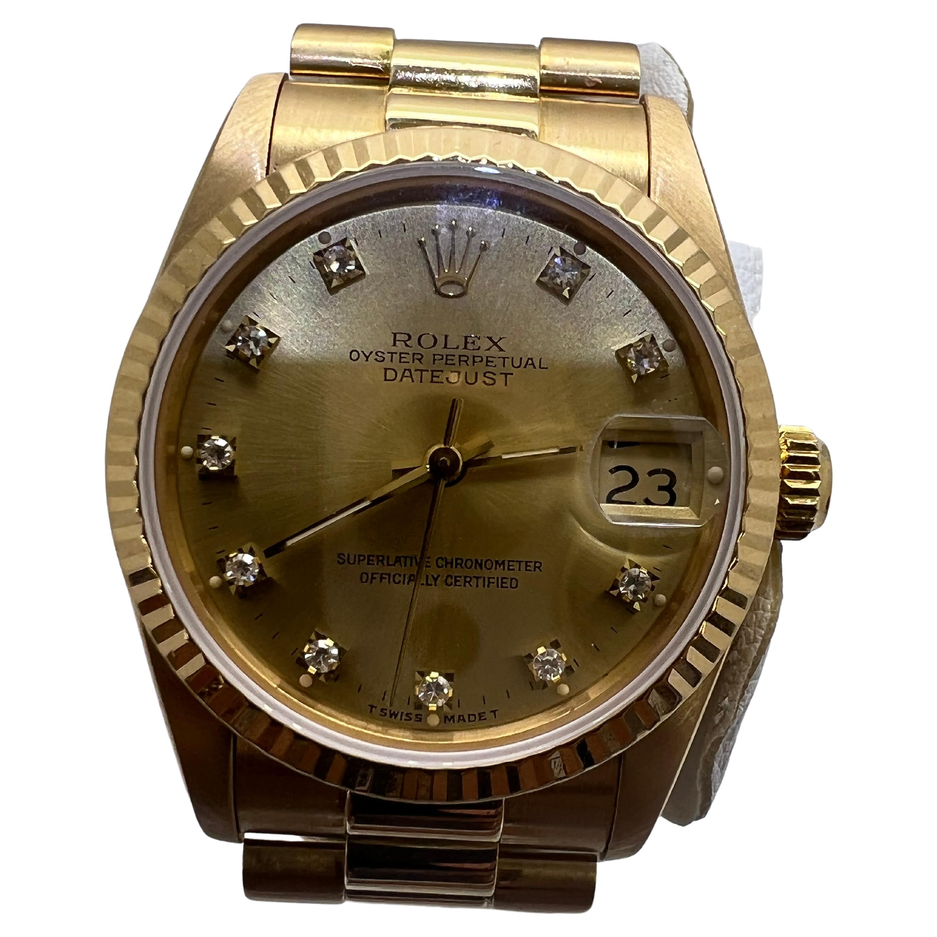 Rolex Montre Datejust pour femme avec cadran en or et diamants en vente