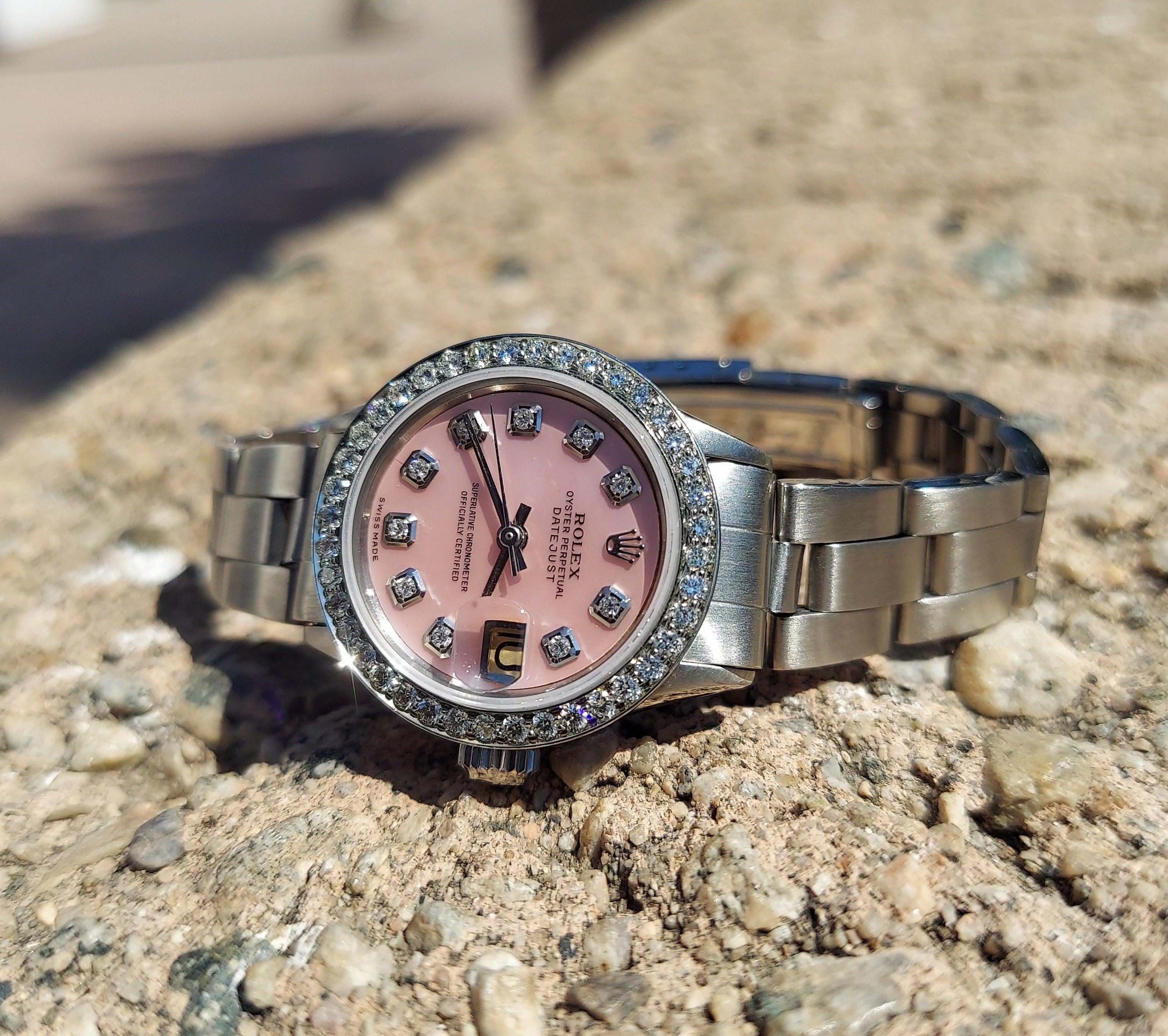 Rolex Ladies 6516 Datejust 26mm Pink MOP Diamond oyster steel  In Good Condition In San Fernando, CA
