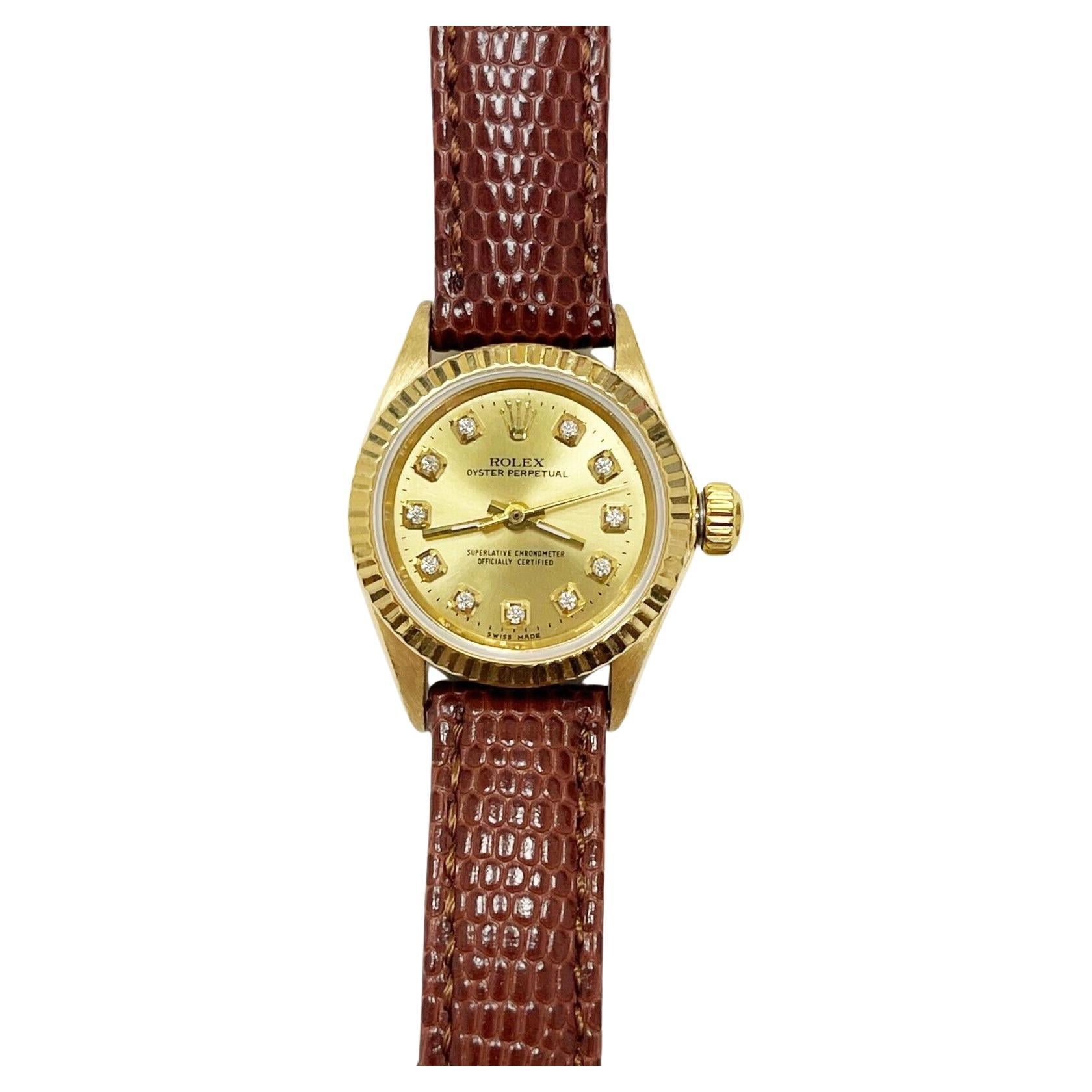 Rolex Ladies 6619 Oyster Perpetual Diamond Dial 18K Yellow Gold