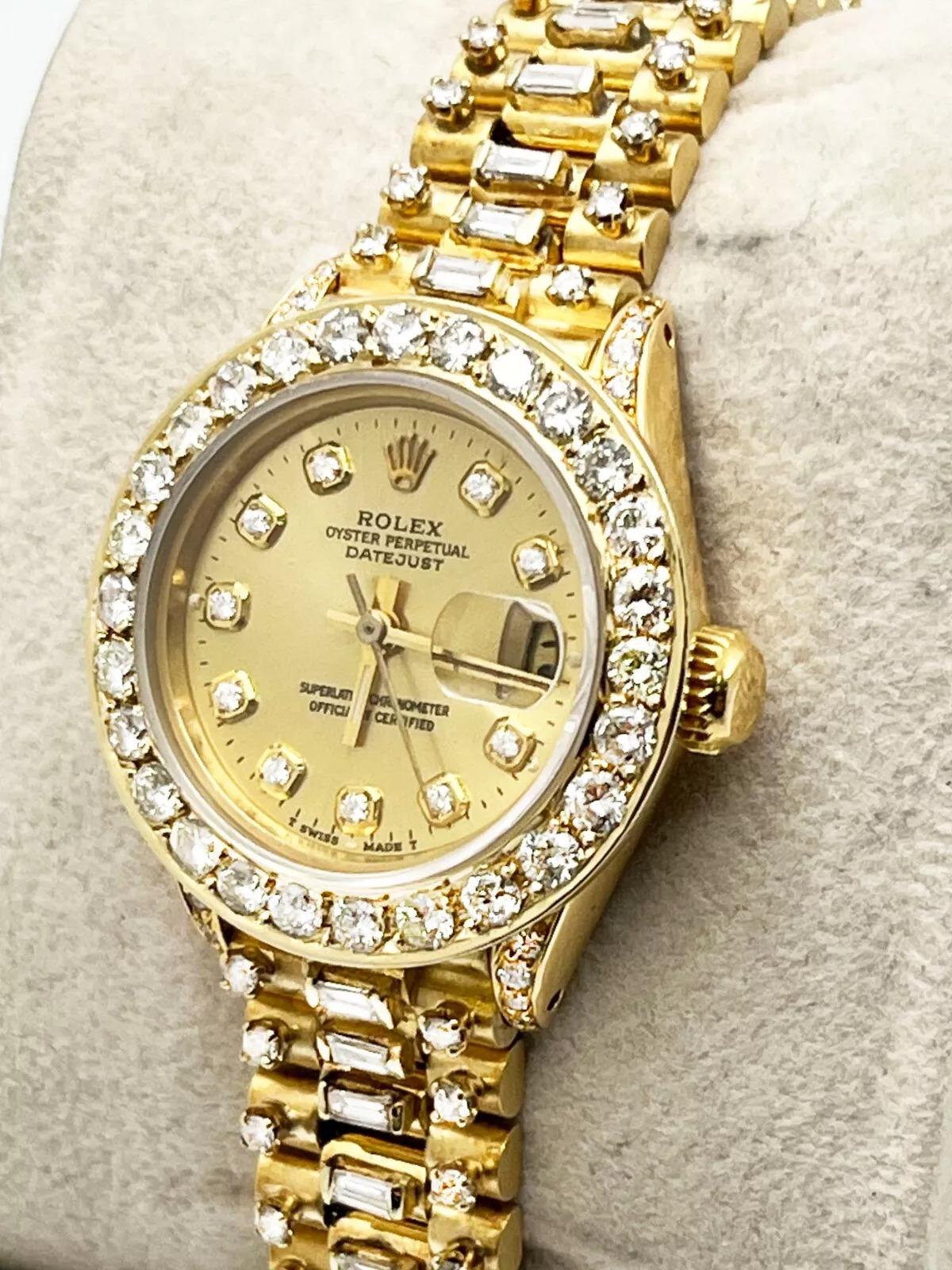 Rolex Damen 6917 Datejust President Diamant Zifferblatt Lünette Band 18K Gelbgold im Zustand „Gut“ in San Diego, CA