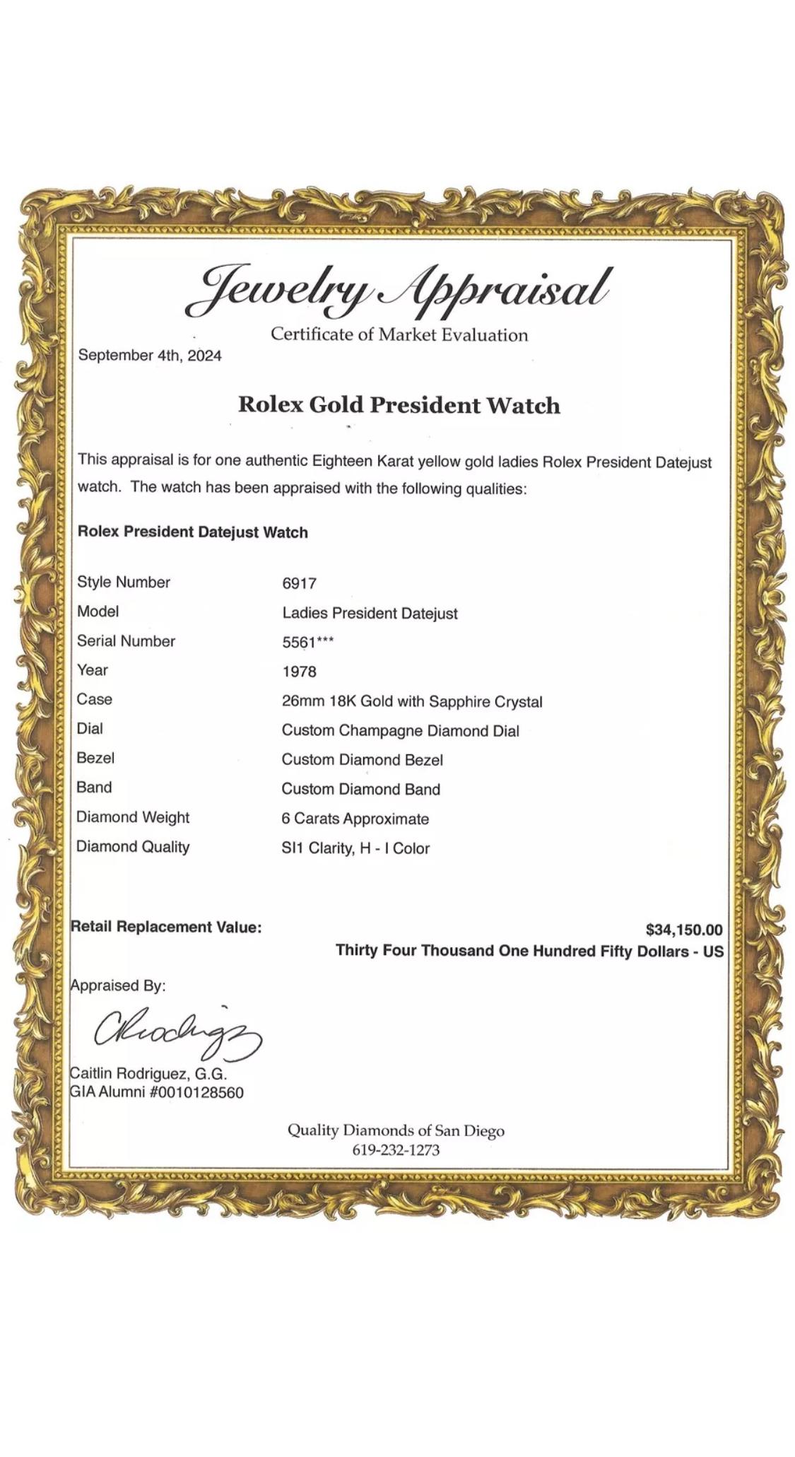 Rolex Damen 6917 Datejust President Diamant Zifferblatt Lünette Band 18K Gelbgold 3