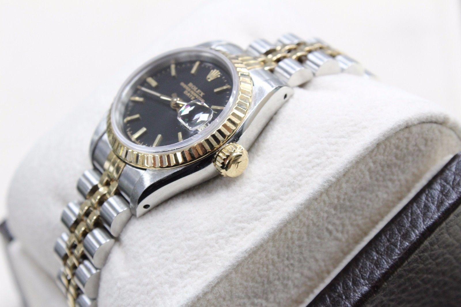 Rolex Ladies 69173 Date 18 Karat Yellow Gold and Stainless Steel Box and Papers In Excellent Condition In San Diego, CA
