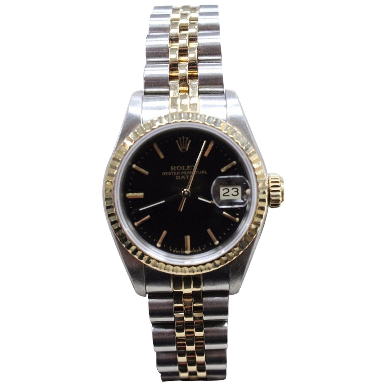 Rolex Ladies 69173 Date 18 Karat Yellow Gold and Stainless Steel Box and Papers