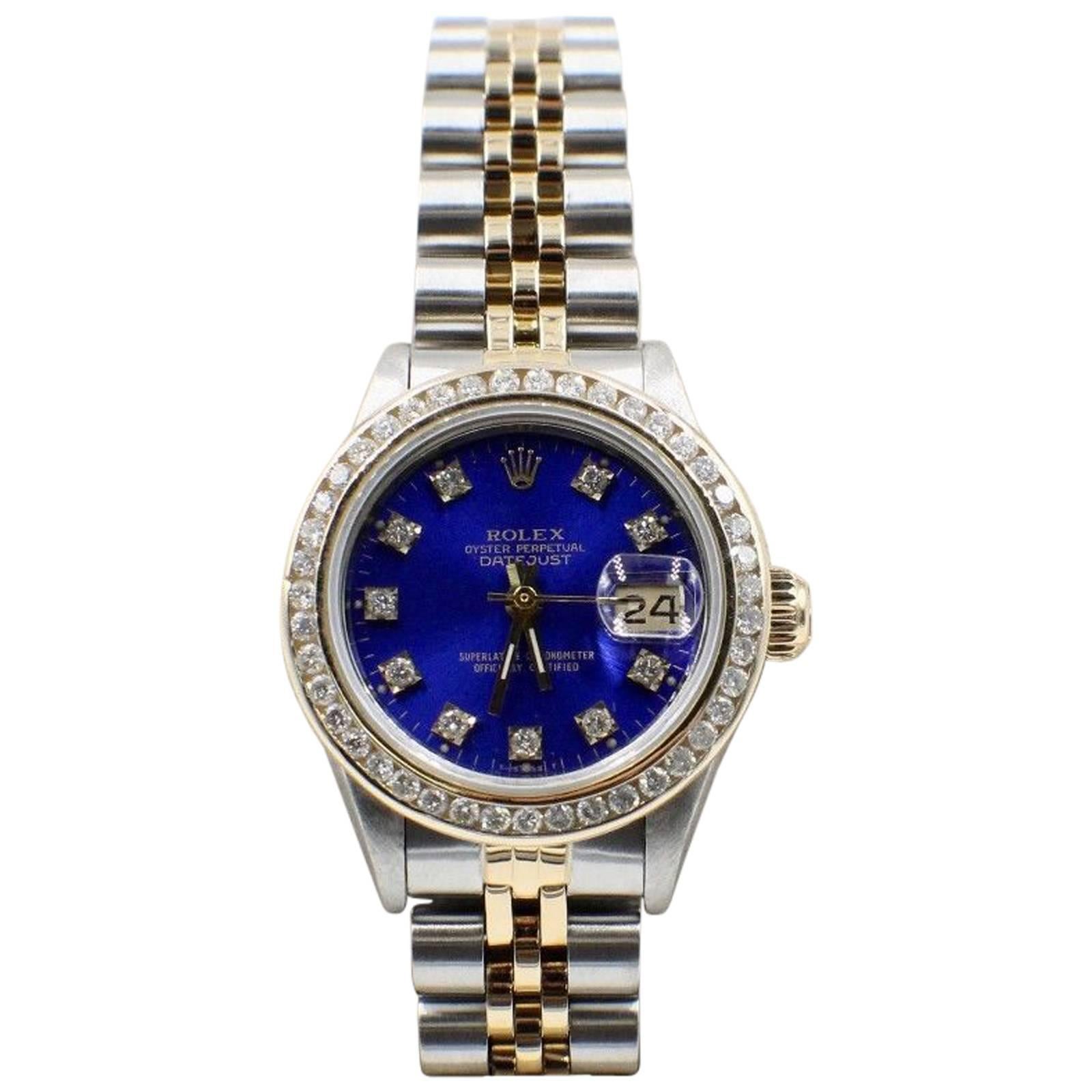Rolex Ladies 69173 Datejust 18 Karat Gold and Stainless Steel Blue Diamond Dial