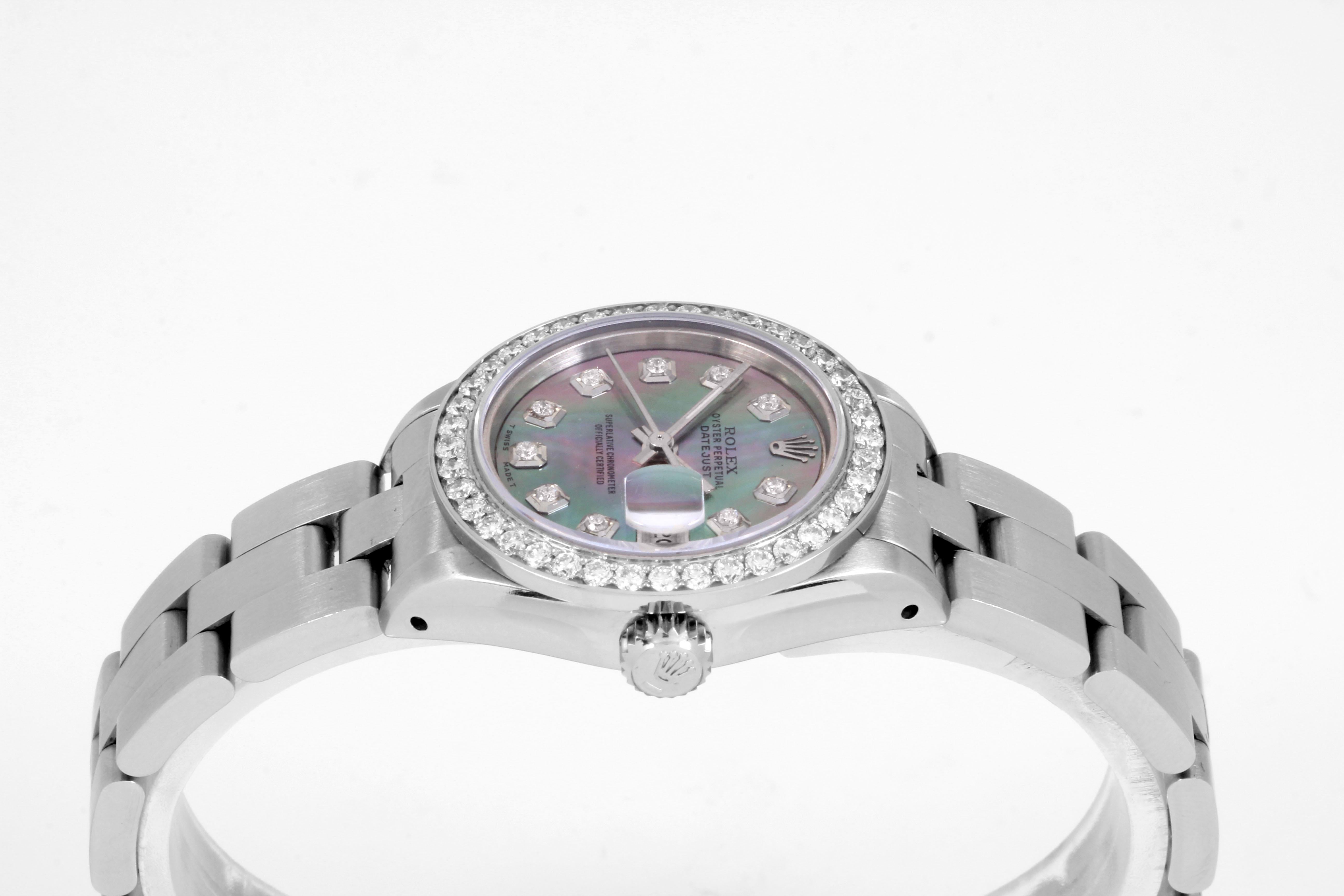 Moderne Rolex Montre Datejust 6919 en acier et diamants noirs pour femmes en vente
