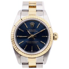 Rolex Ladies 76193 Oyster Perpetual Blue 18 Karat Gold and Steel Box and Papers