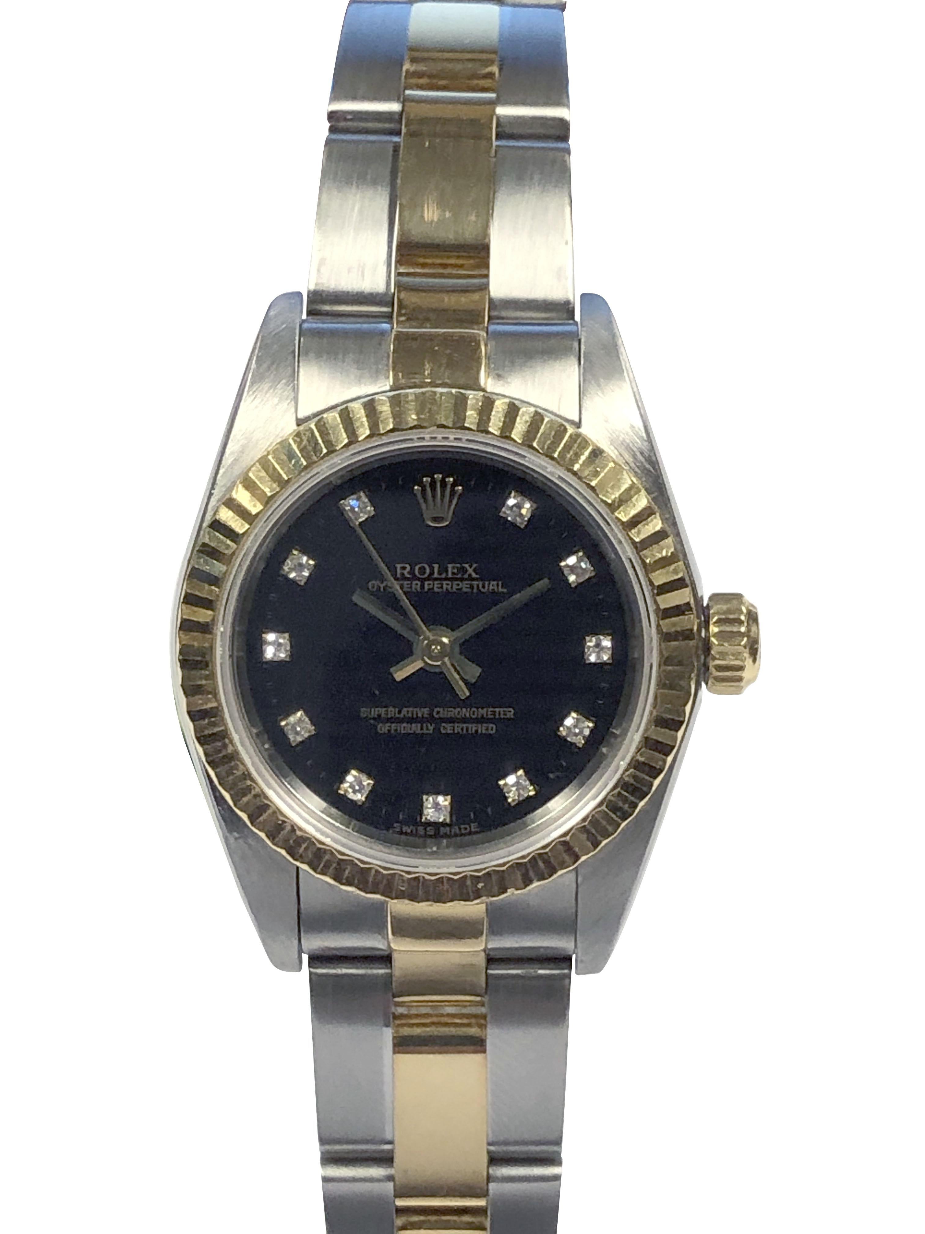 Round Cut Rolex Ladies 76193 Steel and 18k Ladies Diamond Dial Wrist Watch  For Sale