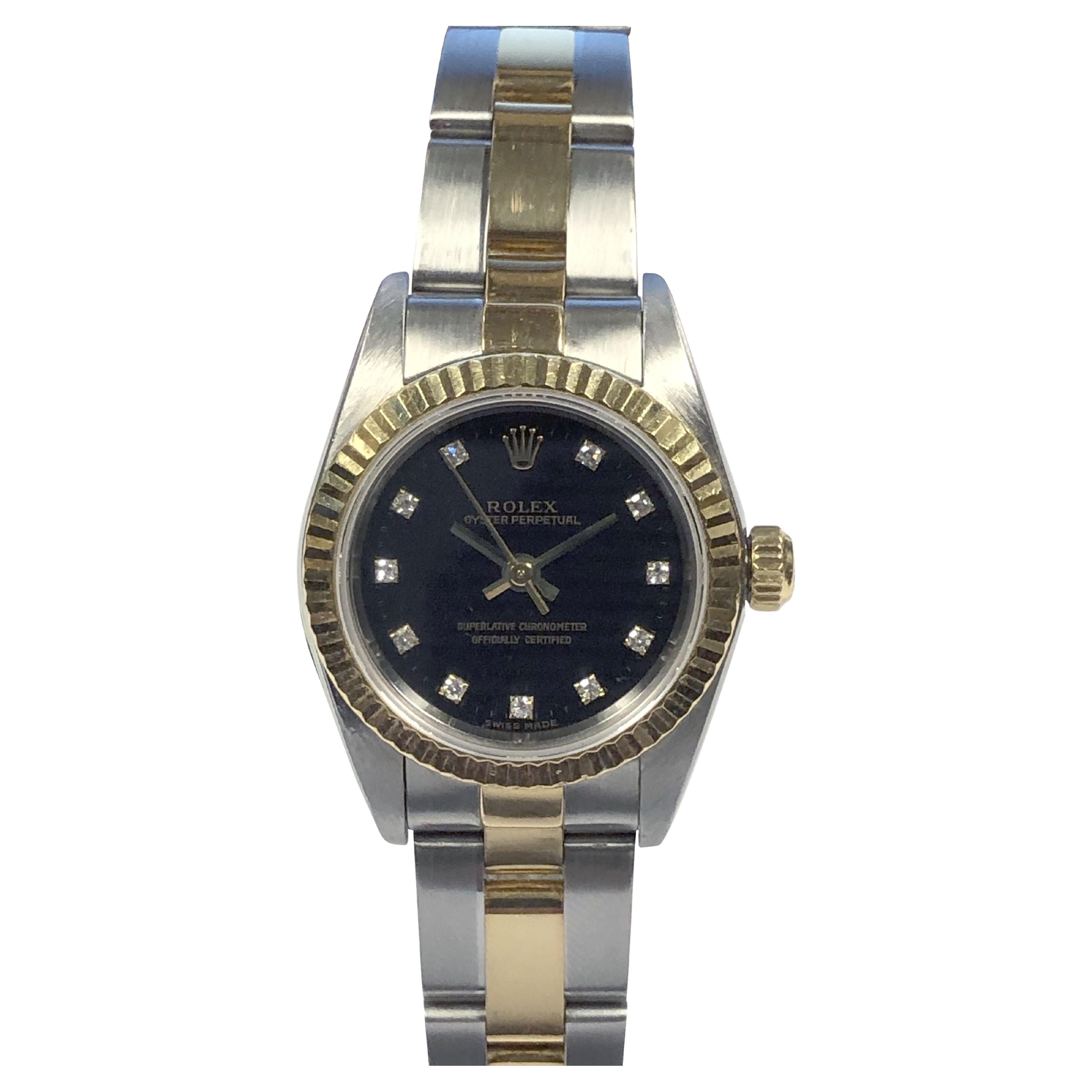 Rolex Ladies 76193 Steel and 18k Ladies Diamond Dial Wrist Watch  For Sale