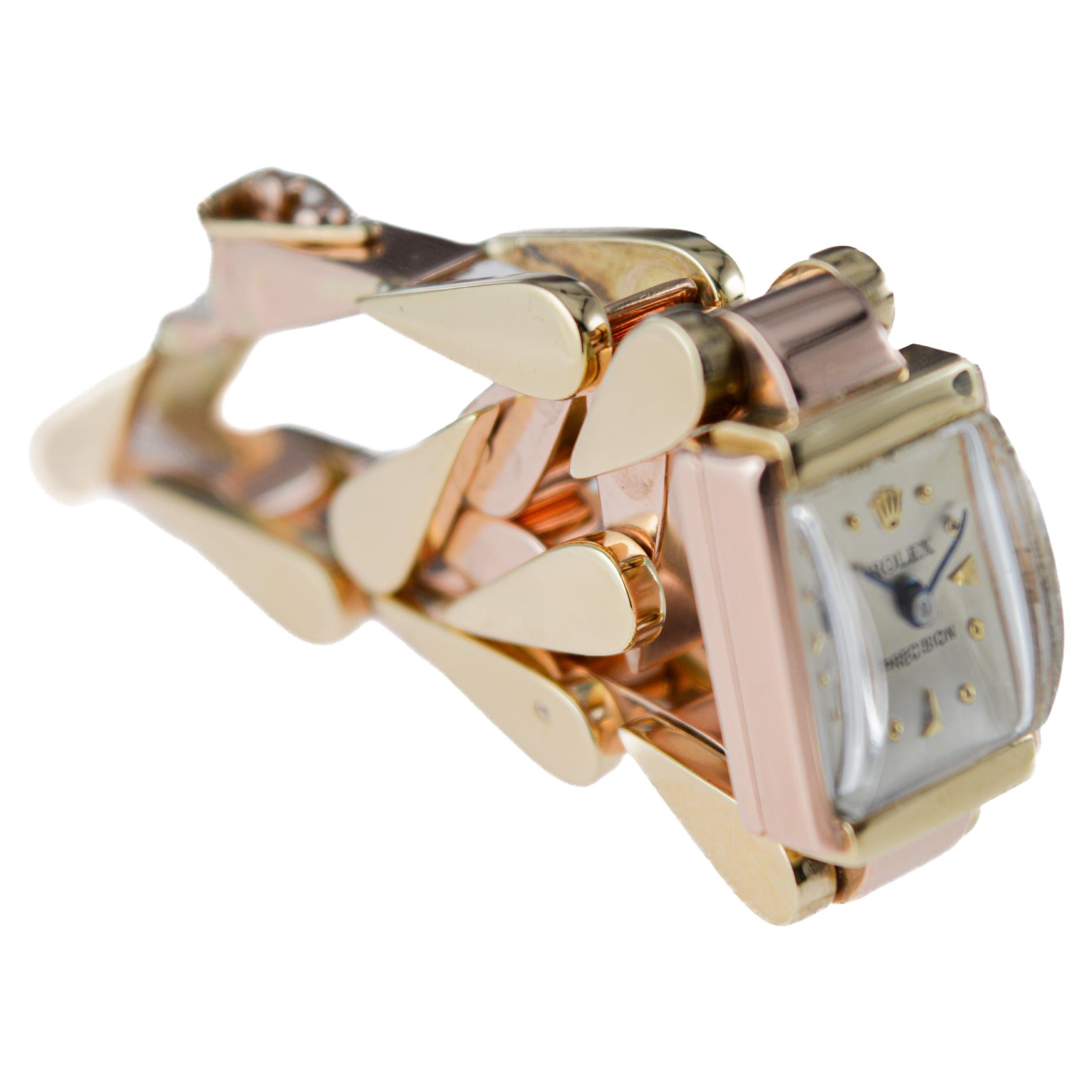 Rolex Ladies Art Deco Rare 14Kt Two-Tone Gold Bracelet Watch, circa 1940's For Sale 5