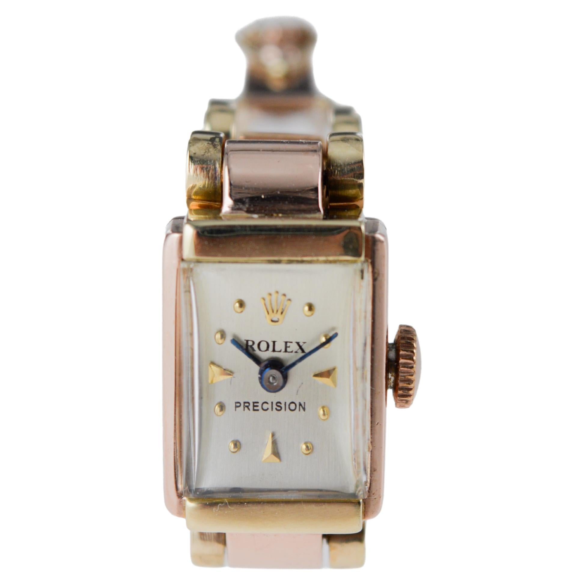 Rolex Ladies Art Deco Rare 14Kt Two-Tone Gold Bracelet Watch, circa 1940's For Sale 6