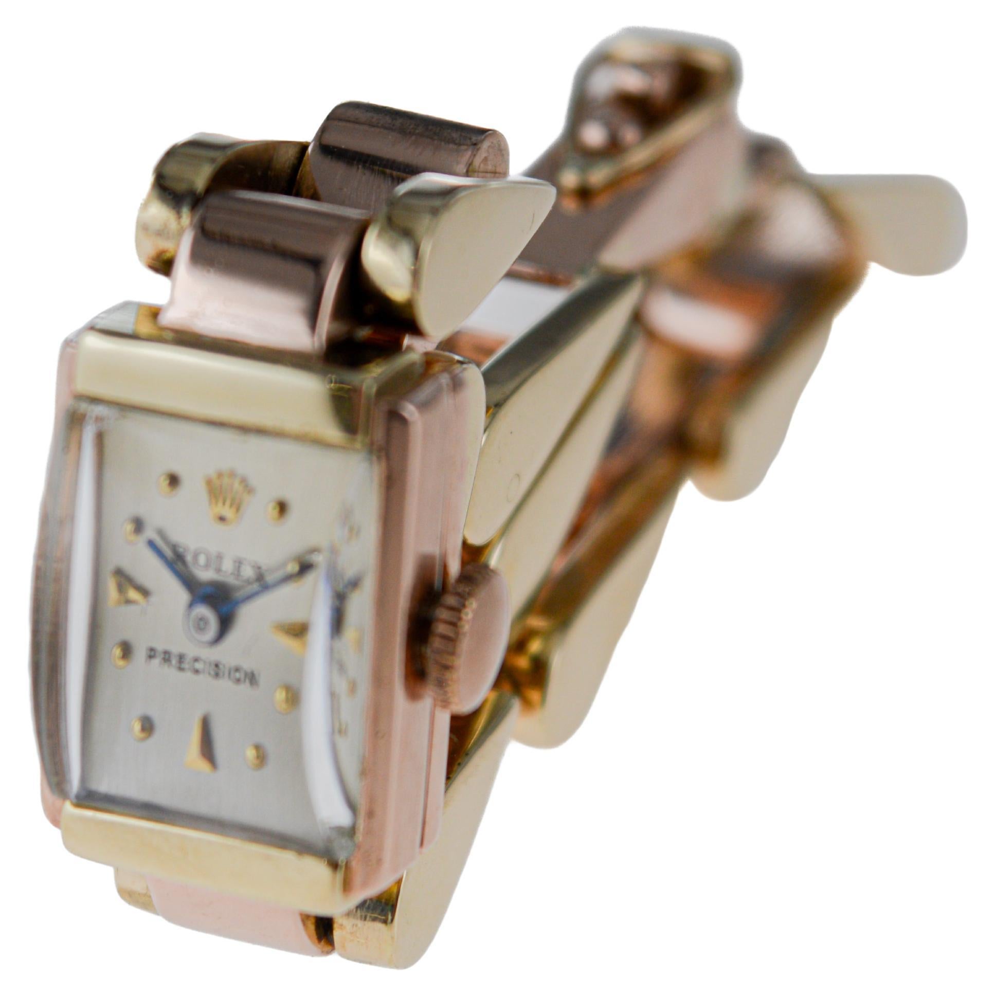 Rolex Ladies Art Deco Rare 14Kt Two-Tone Gold Bracelet Watch, circa 1940's For Sale 7