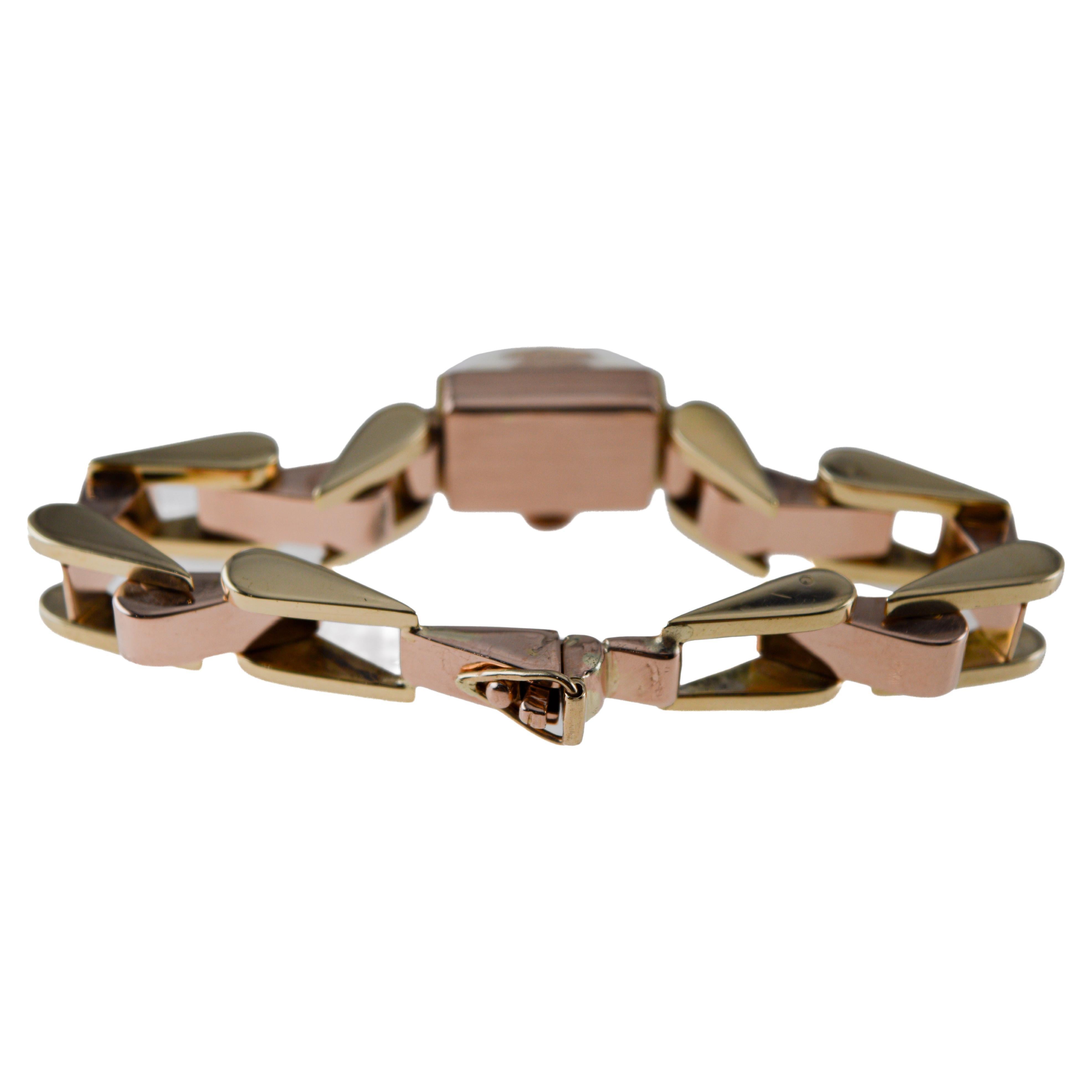 Raro reloj Rolex de señora Art Déco con brazalete de oro bicolor de 14 quilates, circa años 40 en venta 10