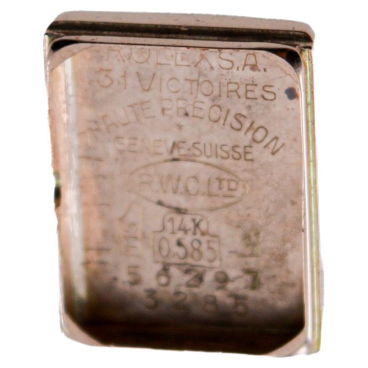 Raro reloj Rolex de señora Art Déco con brazalete de oro bicolor de 14 quilates, circa años 40 en venta 13