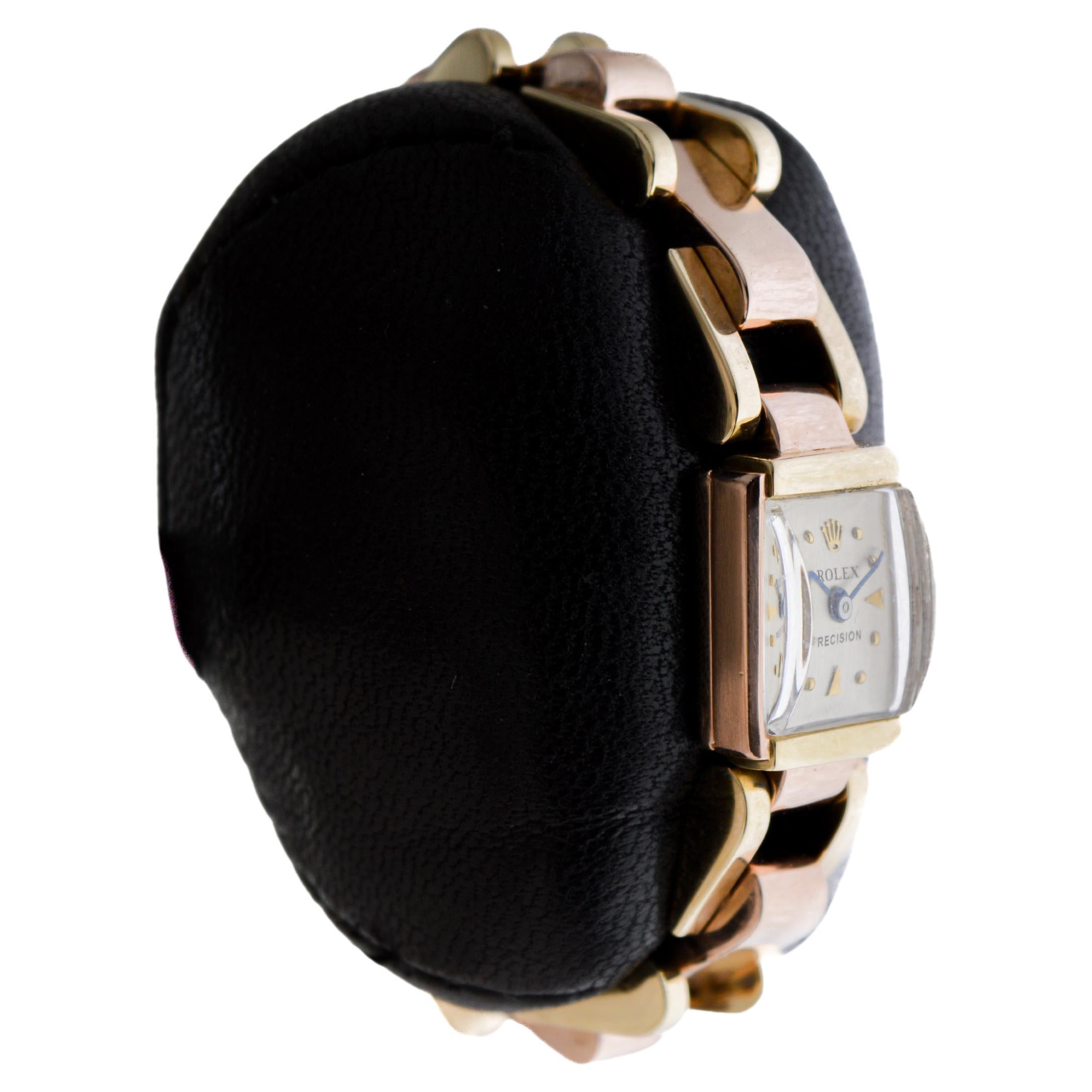 Women's Rolex Ladies Art Deco Rare 14Kt Two-Tone Gold Bracelet Watch, circa 1940's For Sale