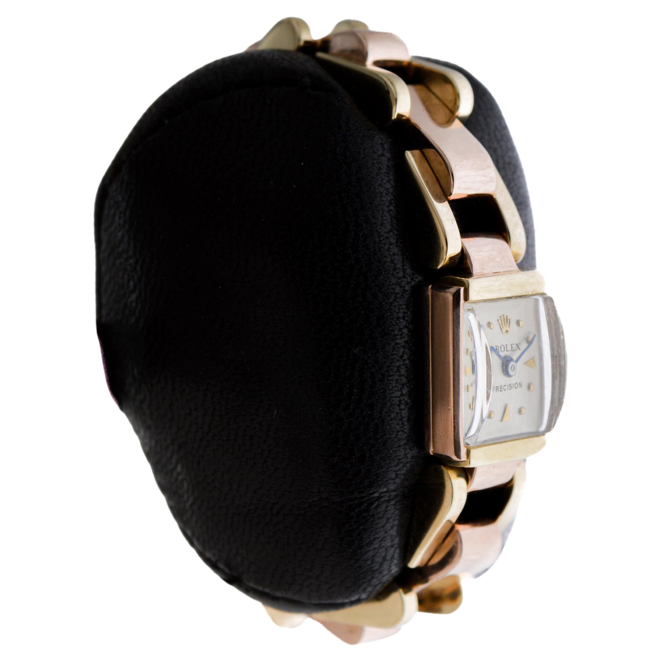 Rolex Ladies Art Deco Rare 14Kt Two-Tone Gold Bracelet Watch, circa 1940's Excellent état - En vente à Long Beach, CA