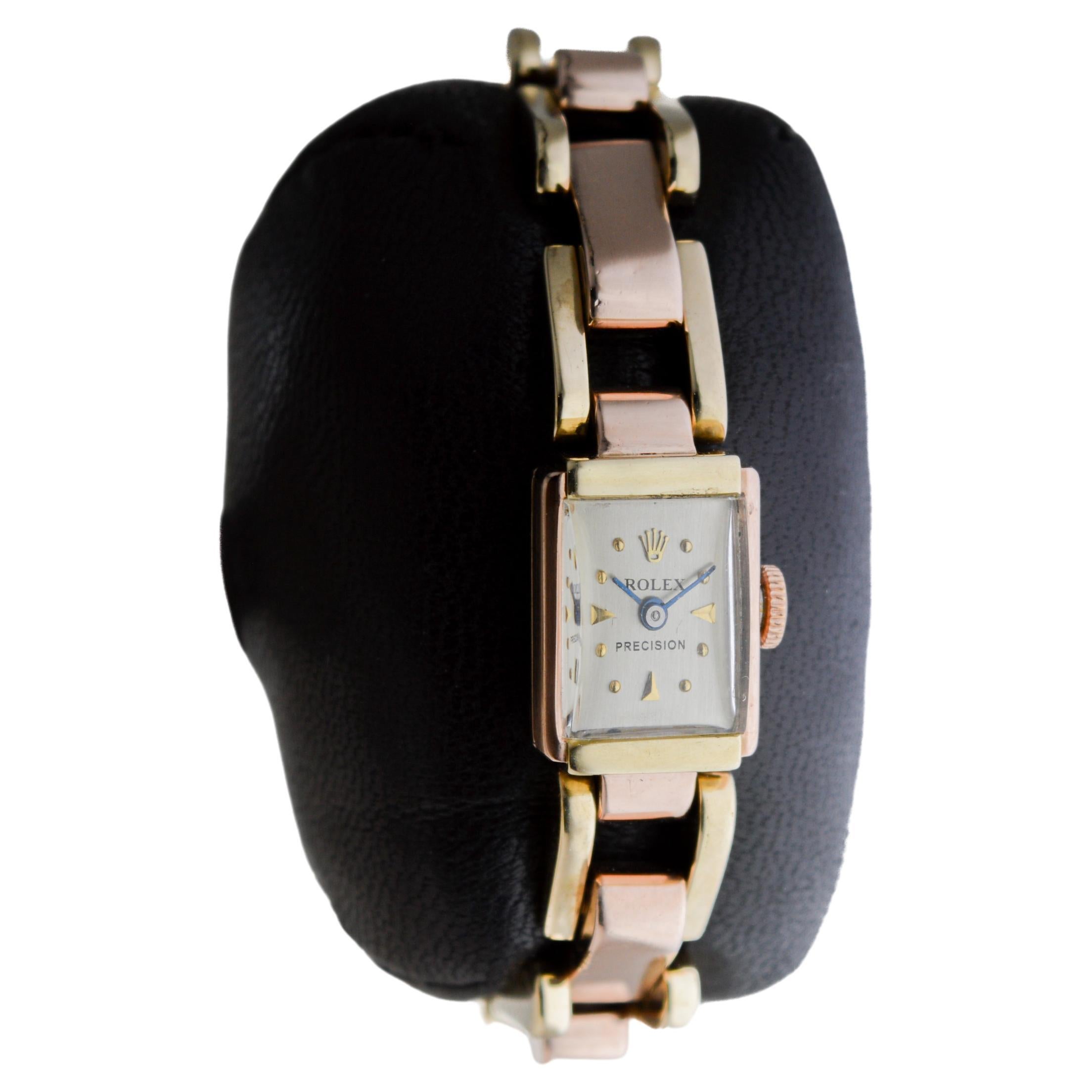 Rolex Ladies Art Deco Rare 14Kt Two-Tone Gold Bracelet Watch, circa 1940's For Sale 1