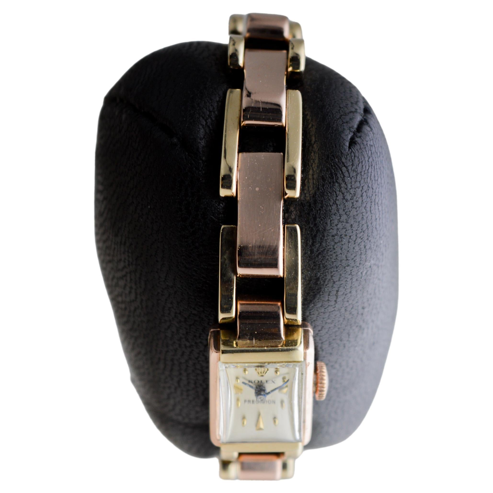 Rolex Ladies Art Deco Rare 14Kt Two-Tone Gold Bracelet Watch, circa 1940's For Sale 2