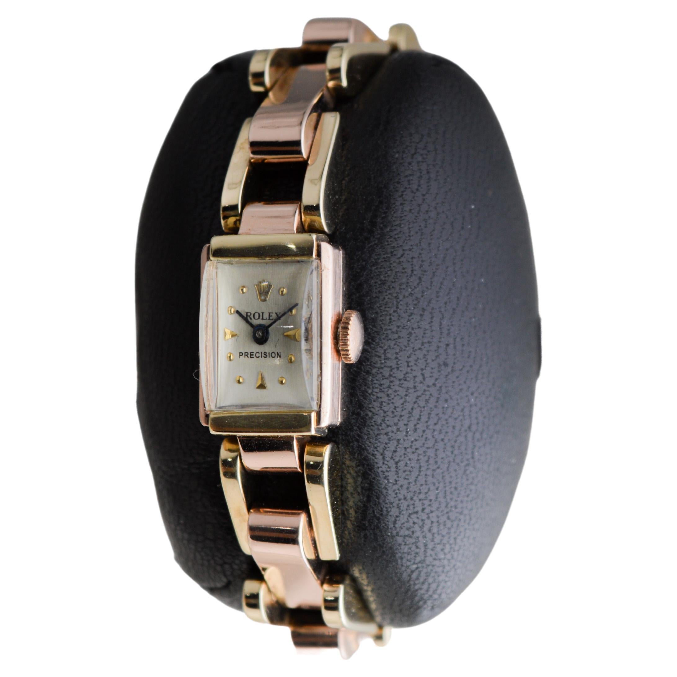 Rolex Ladies Art Deco Rare 14Kt Two-Tone Gold Bracelet Watch, circa 1940's For Sale 3