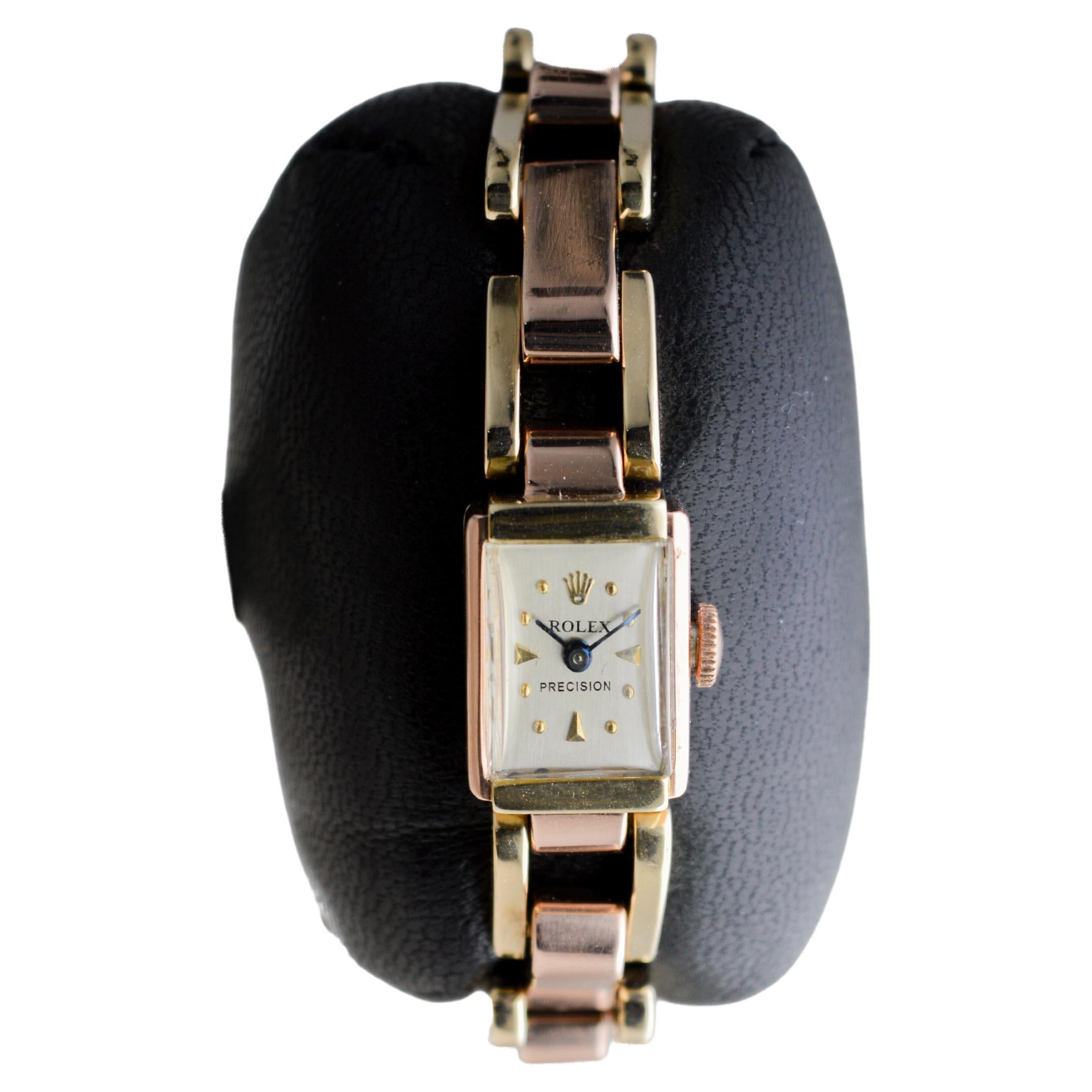 Rolex Ladies Art Deco Rare 14Kt Two-Tone Gold Bracelet Watch, circa 1940's For Sale