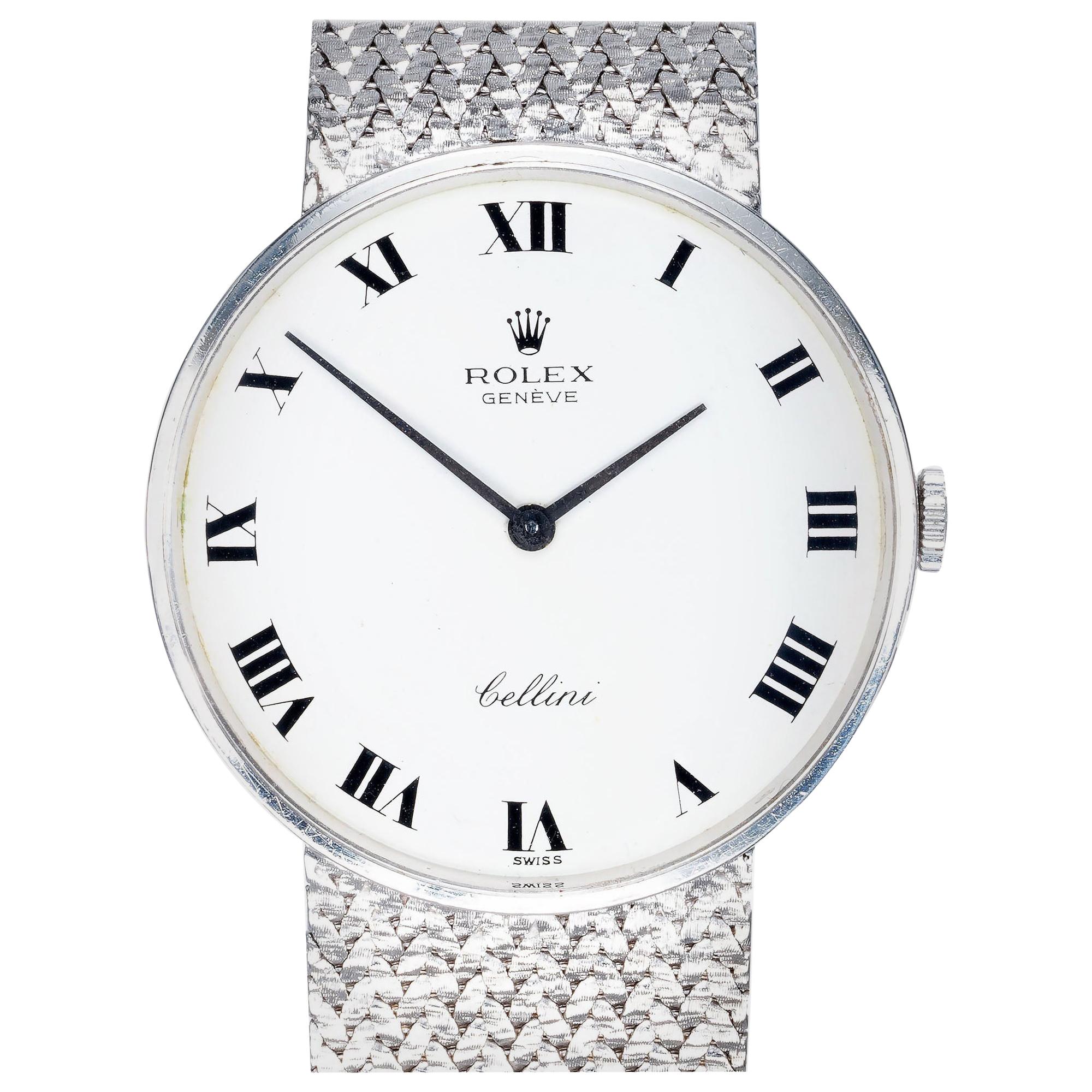Rolex Ladies Cellini White Gold White Dial Mesh Wristwatch