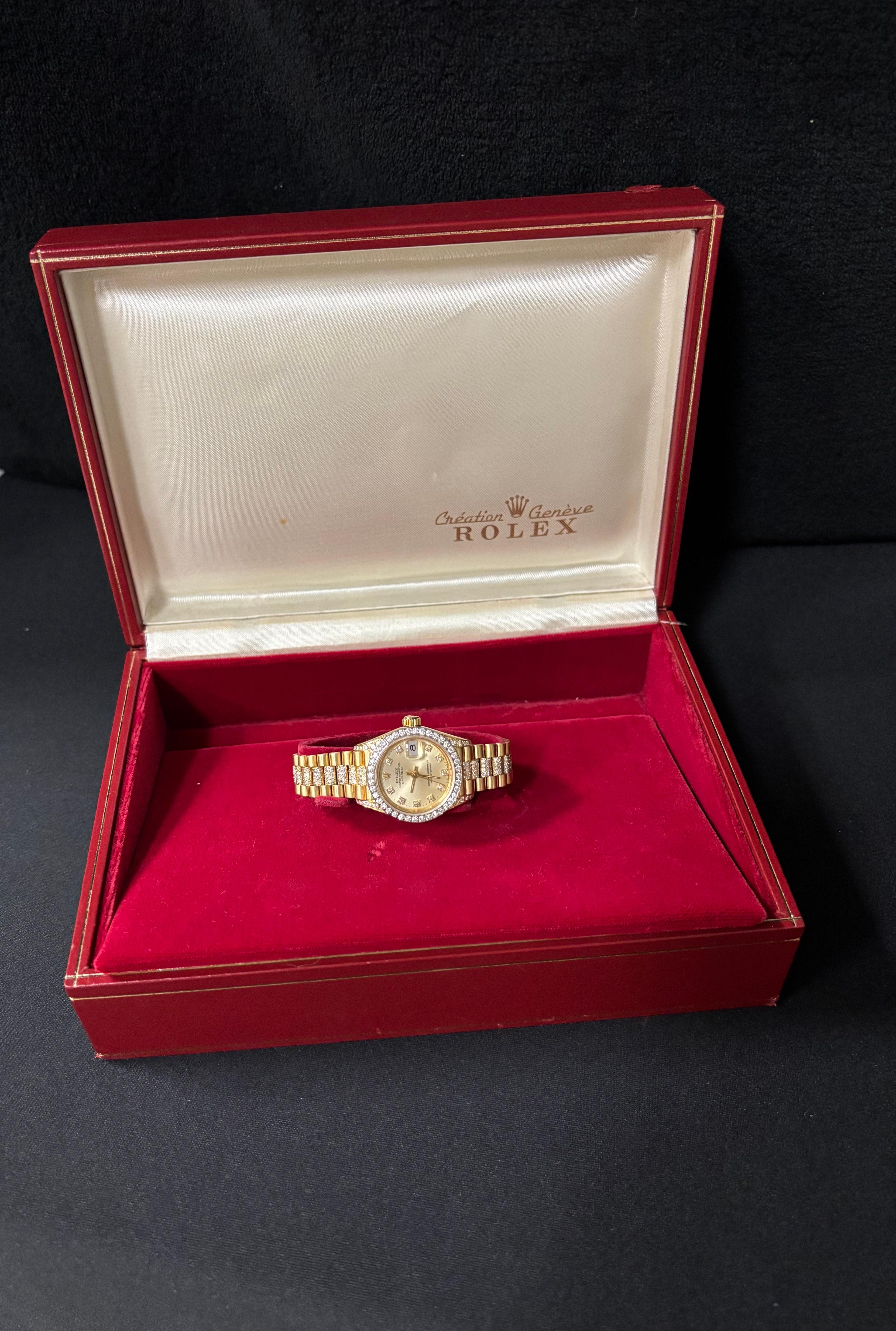 Rolex Ladies Crown Collection 69238 President Datejust Watch - Or 18 carats, diamant en vente 5