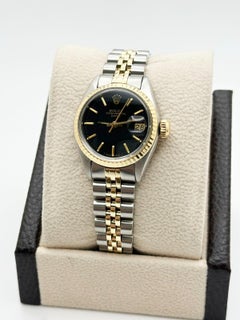 Rolex Ladies Date 6917 Black Dial 14K Yellow Gold Stainless Steel Box Paper