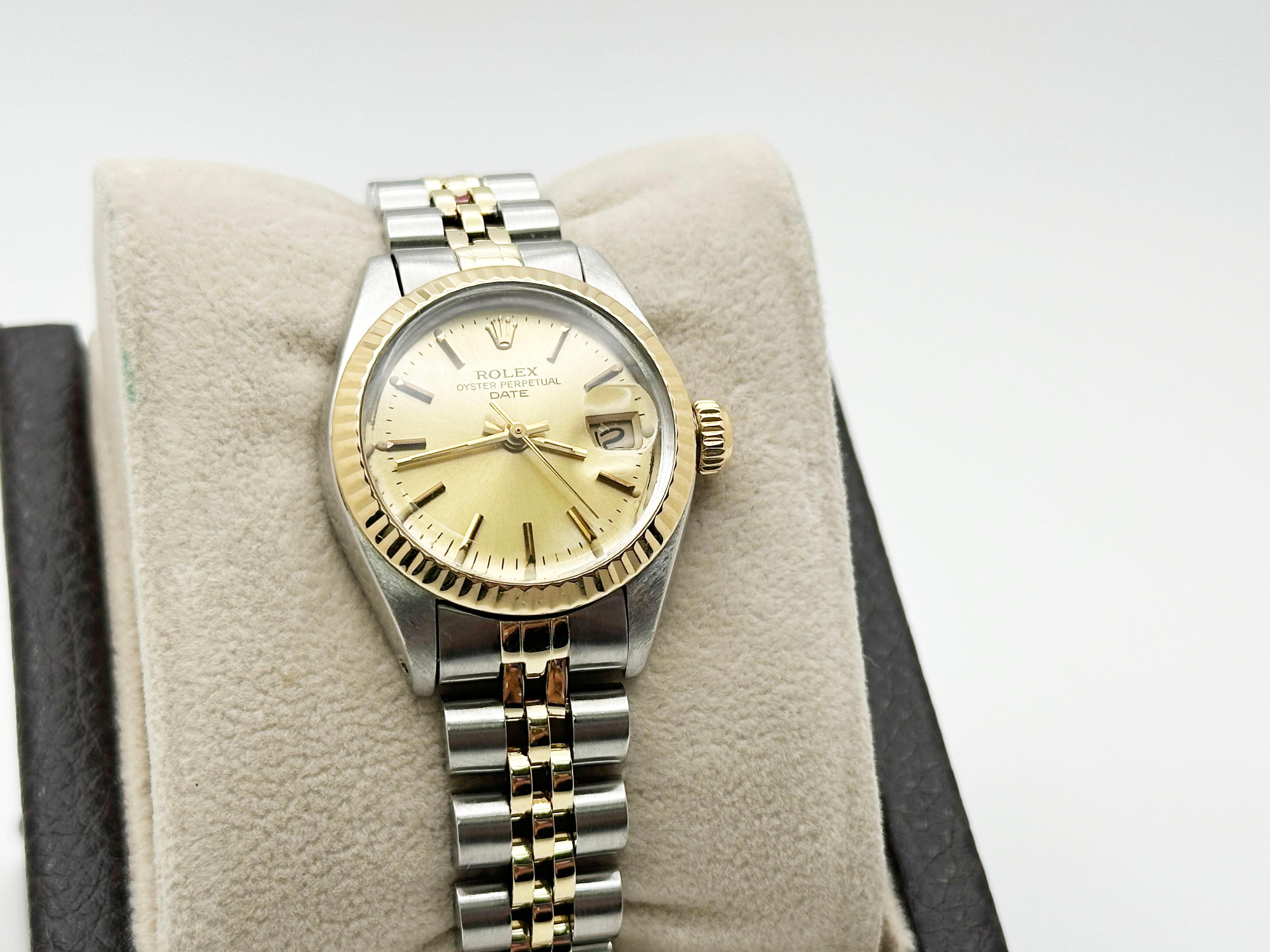 Women's Rolex Ladies Date 6917 Champagne Dial 14K Yellow Gold Stainless Steel Jubilee