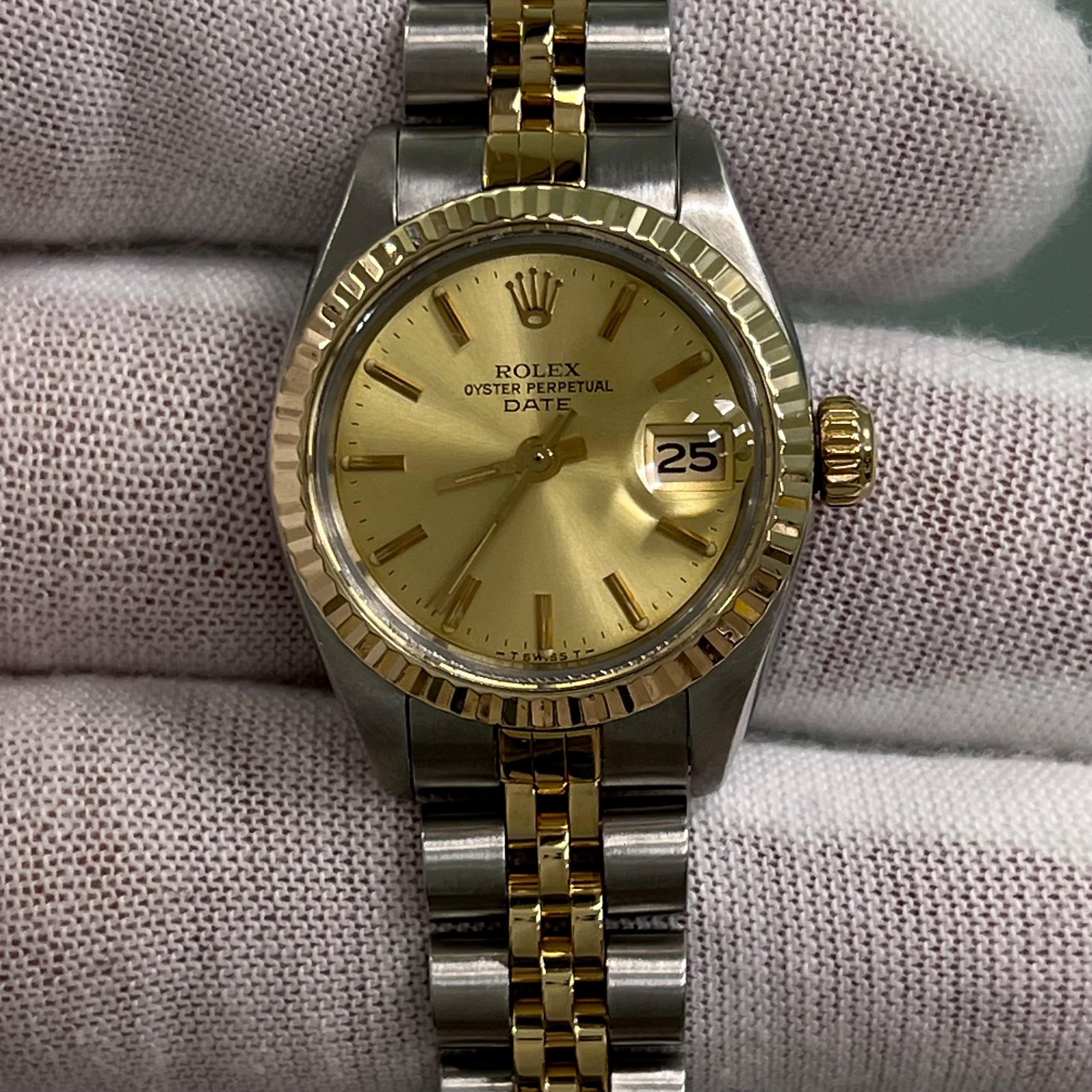 Rolex Ladies Date 6917 Champagne Dial 18K Yellow Gold Stainless Steel 26mm For Sale 7