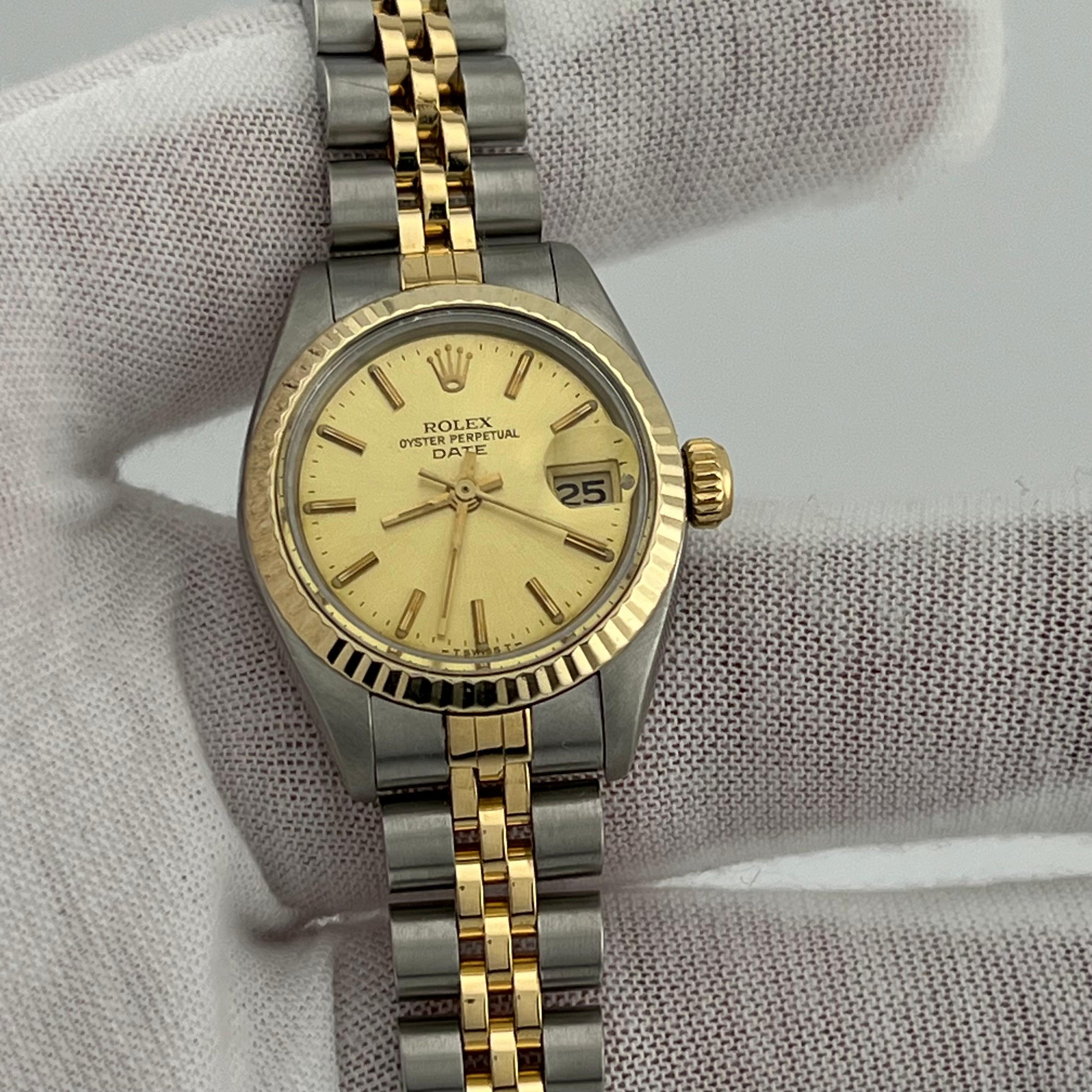 Women's Rolex Ladies Date 6917 Champagne Dial 18K Yellow Gold Stainless Steel 26mm For Sale