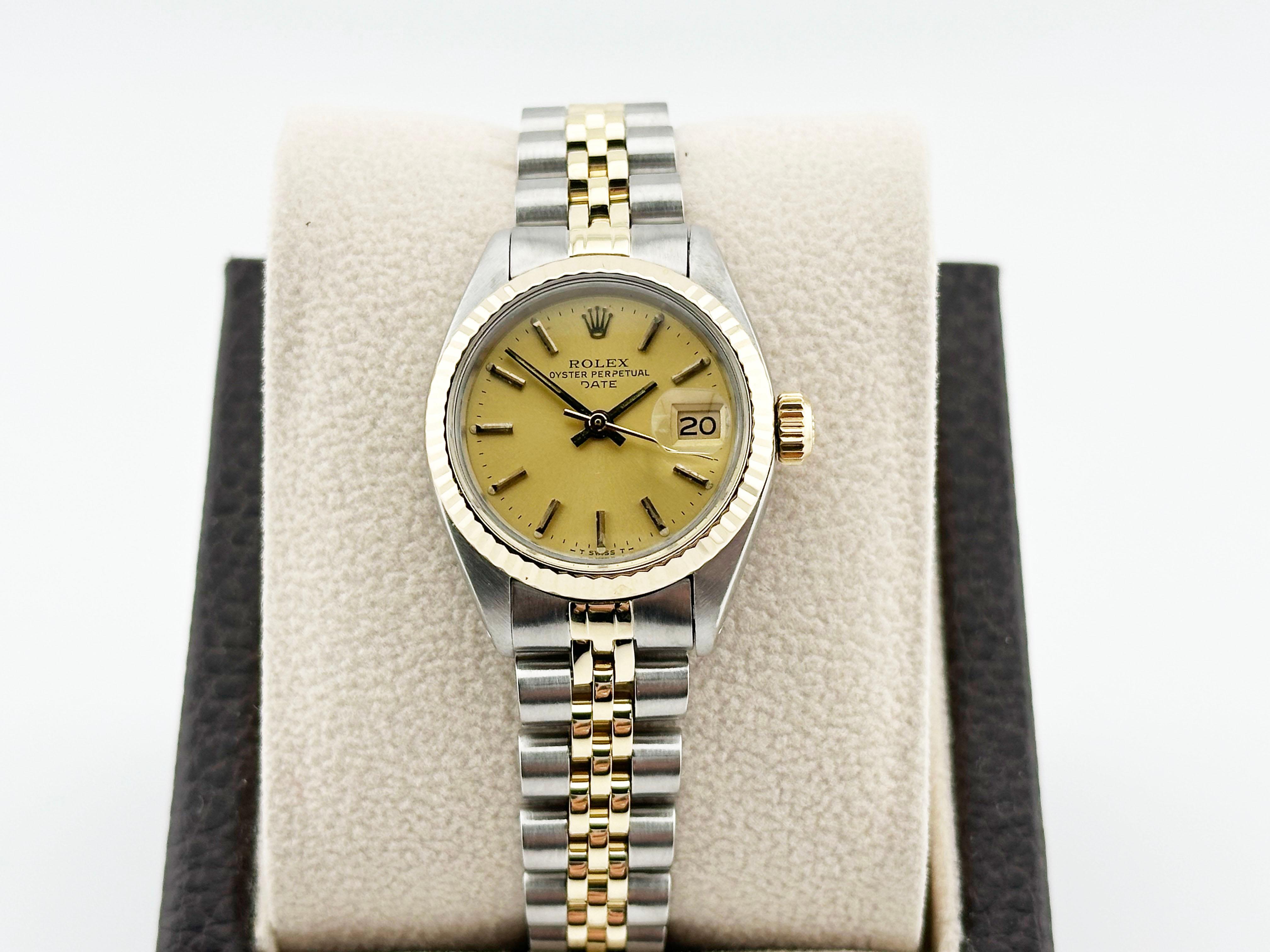 Women's Rolex Ladies Date 6917 Champagne Dial 18K Yellow Gold Stainless Steel 26mm