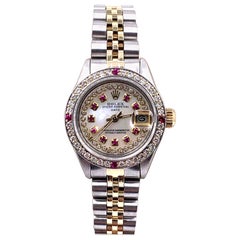 Rolex Ladies Date 6917 MOP Diamant Rubin Zifferblatt Lünette 14 Karat Gold Rostfrei