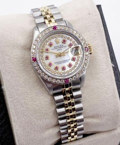 Rolex Ladies Date 6917 MOP Diamant Rubis Cadran Lunette Or 14 Karat Inox