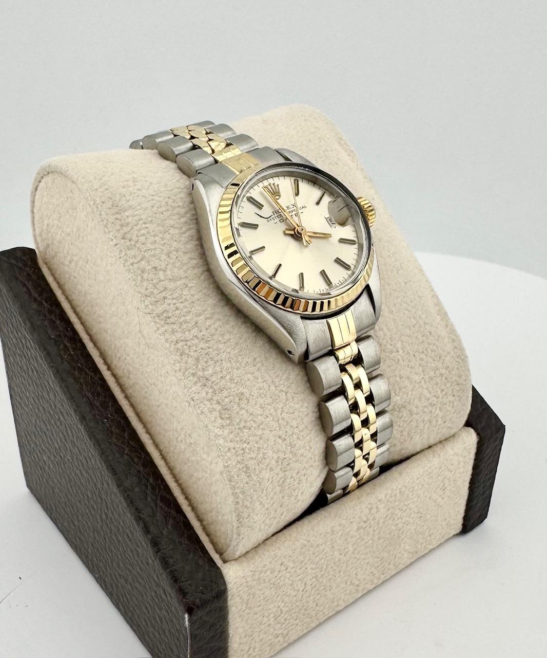 Rolex Ladies Date 6917 Quadrante argento Oro giallo 14 carati Acciaio inossidabile Scatola di carta in vendita 1