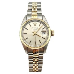 Rolex Ladies Date 6917 Quadrante argento Oro giallo 14 carati Acciaio inossidabile Scatola di carta