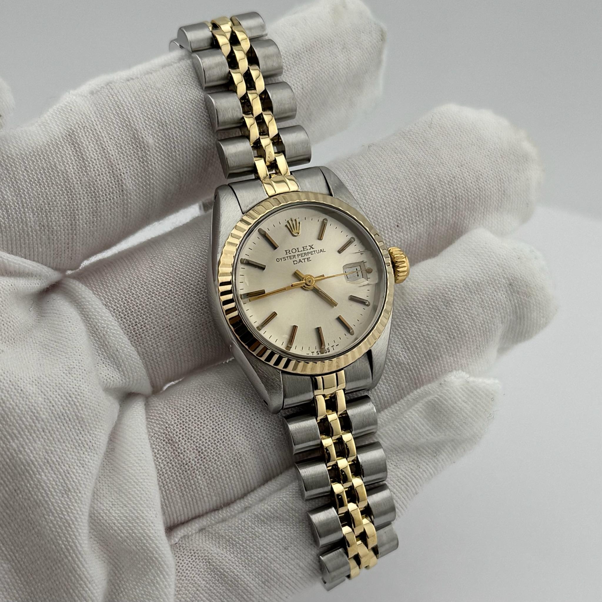 Rolex Ladies Date 6917 Esfera Plateada Oro Amarillo 14K Acero Inoxidable en venta 2