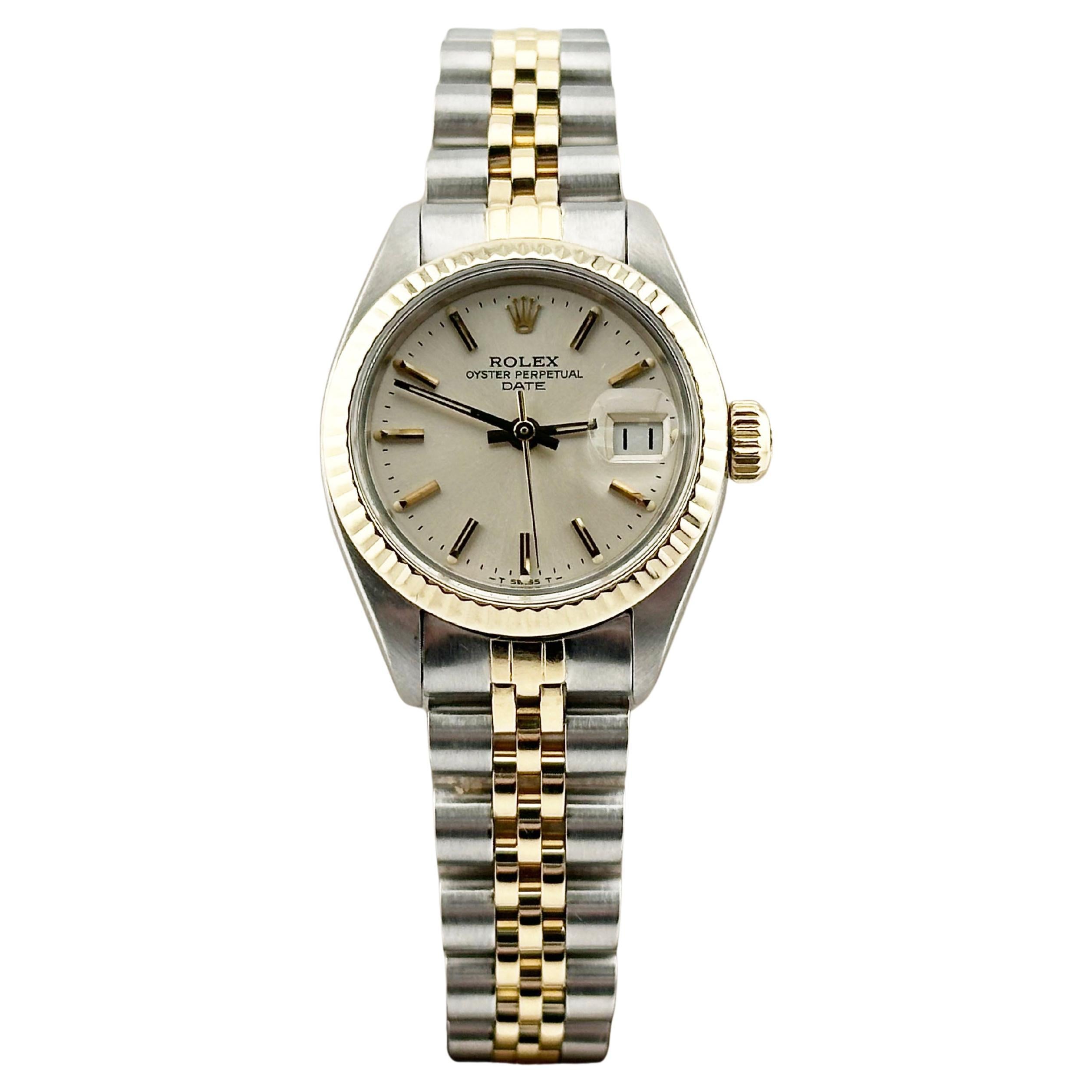 Rolex Ladies Date 6917 Silver Dial 18K Yellow Gold Steel Jubilee Band 26mm