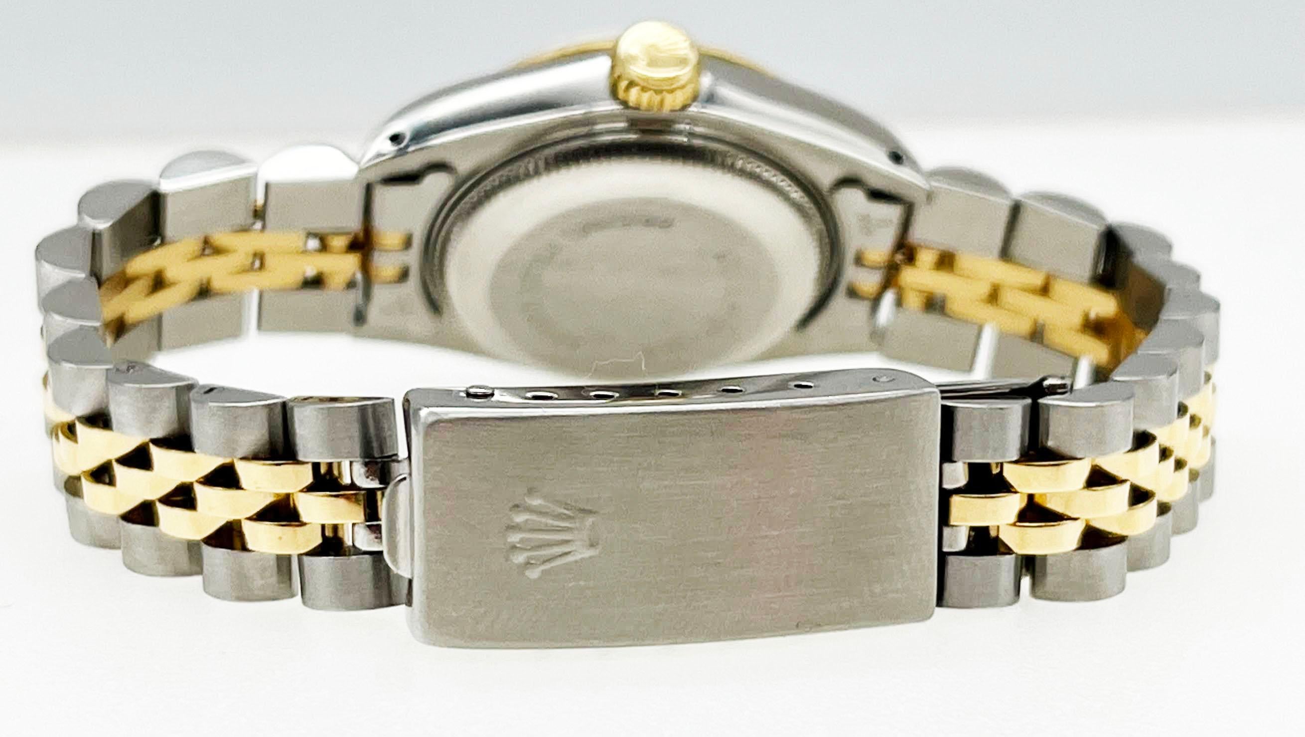 Rolex Ladies Date 69173 Black Dial 18k Yellow Gold Stainless Steel Box Paper In Excellent Condition In San Diego, CA