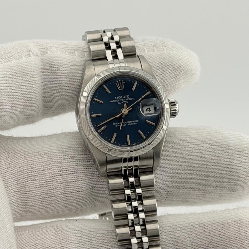 Rolex Ladies Date 69190 26mm Blue Dial Stainless Steel Jubilee en Bueno estado para la venta en San Diego, CA
