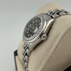 Rolex Ladies Date 69240 26mm Black Diamond Dial Diamond Bezel Stainless Steel