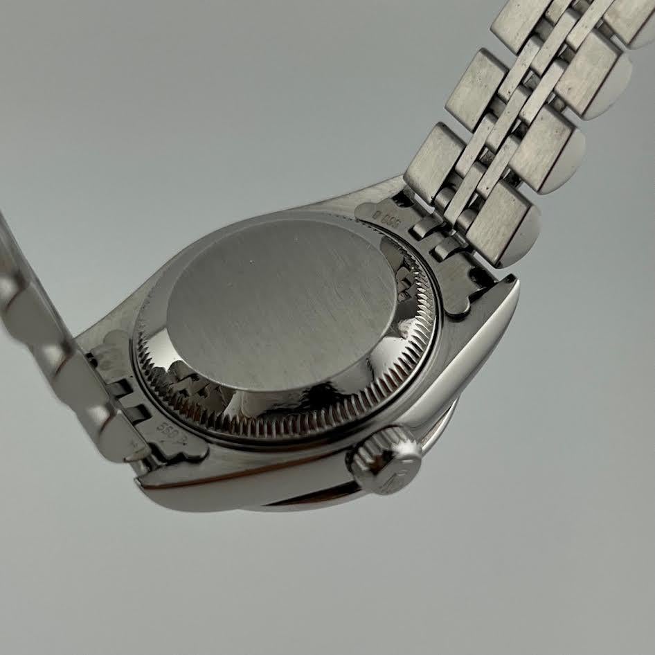 Rolex Donna Date 69240 26mm Quadrante nero con diamanti Lunetta con diamanti Acciaio inossidabile In condizioni buone in vendita a San Diego, CA