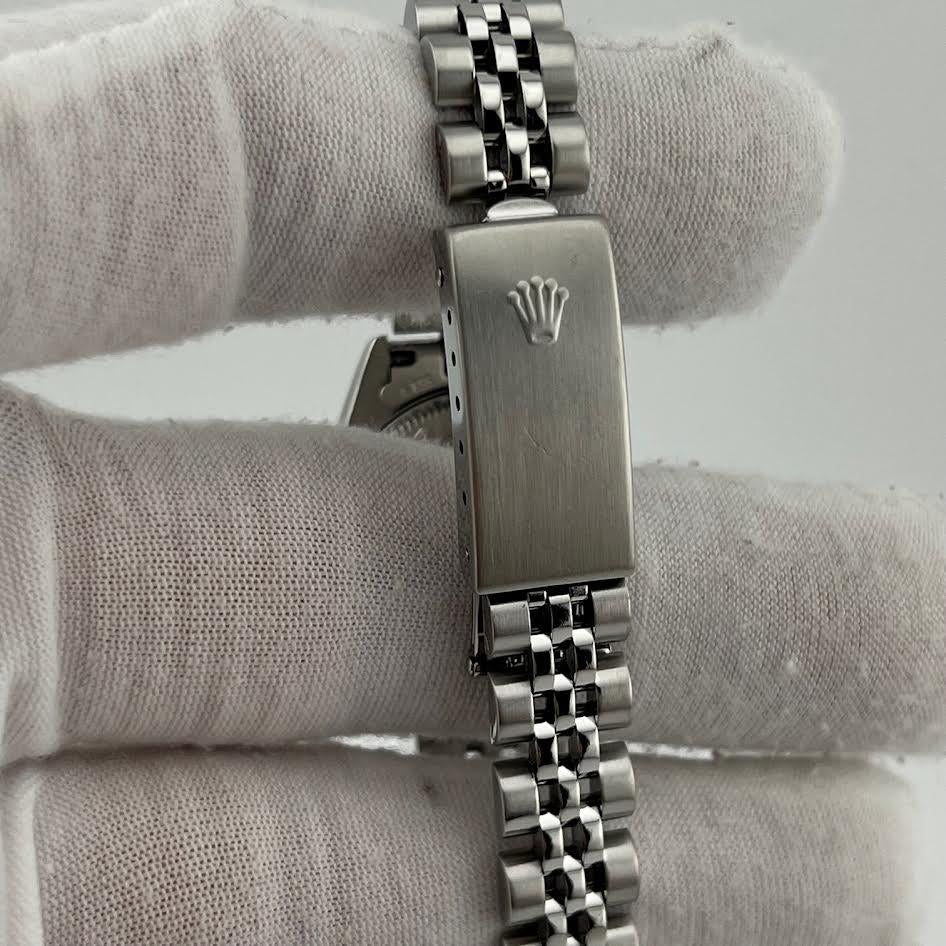 Rolex Donna Date 69240 26mm Quadrante nero con diamanti Lunetta con diamanti Acciaio inossidabile in vendita 2