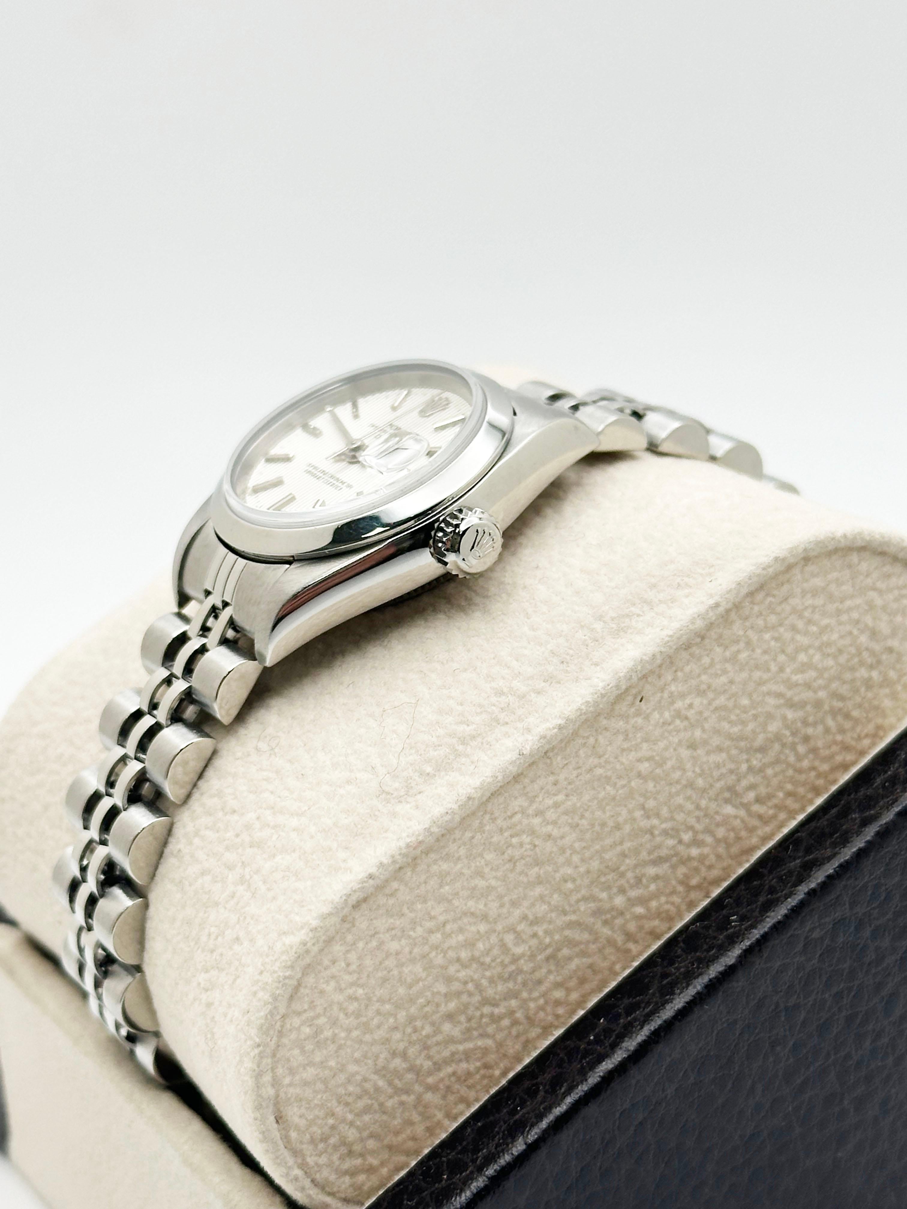 Rolex Ladies Date 79160 26mm Silber Wandteppich Zifferblatt Edelstahl Jubilee im Angebot 1
