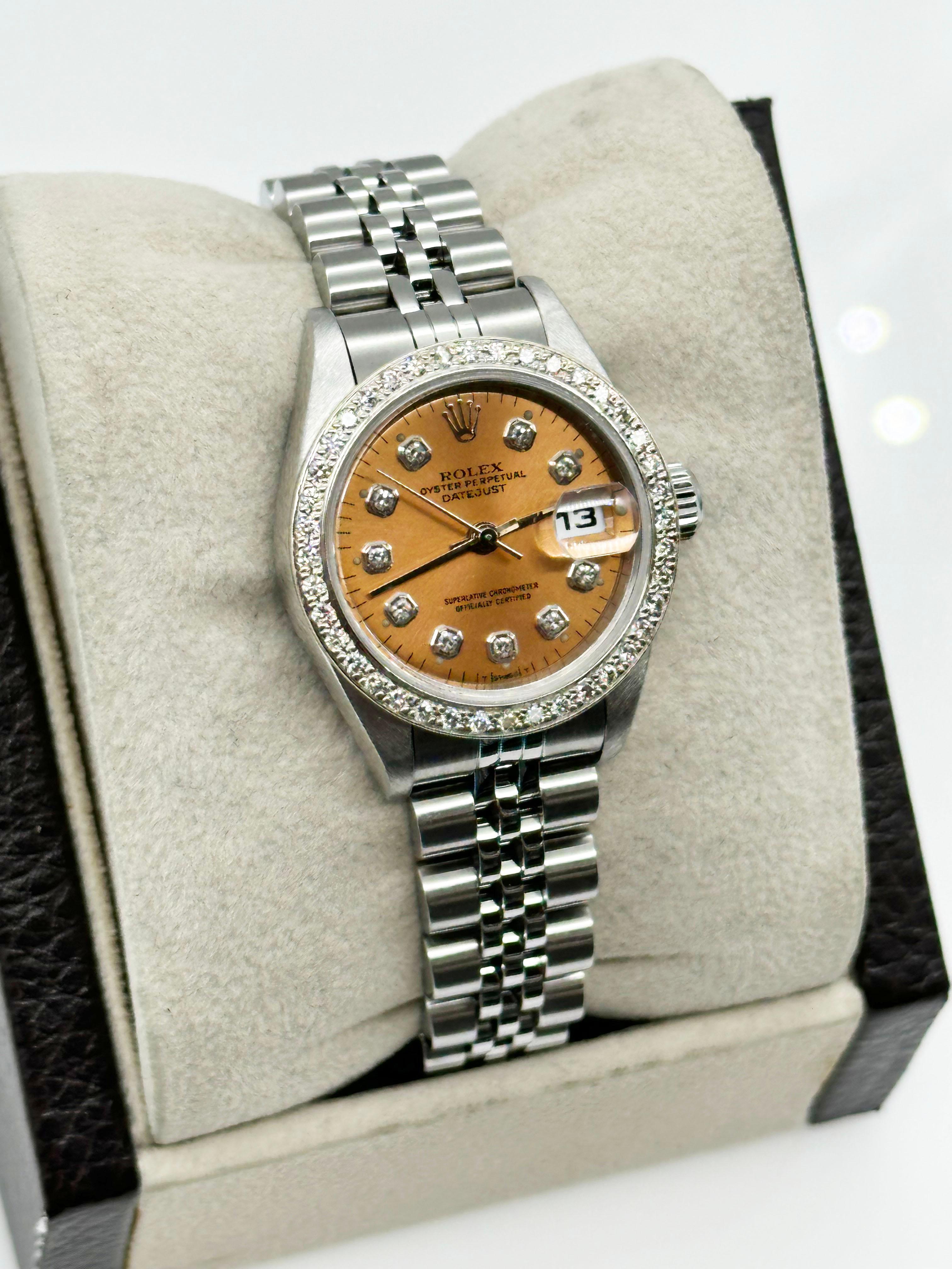 Rolex Ladies Date 79160 Diamond Dial Diamond Bezel Stainless Steel In Excellent Condition In San Diego, CA