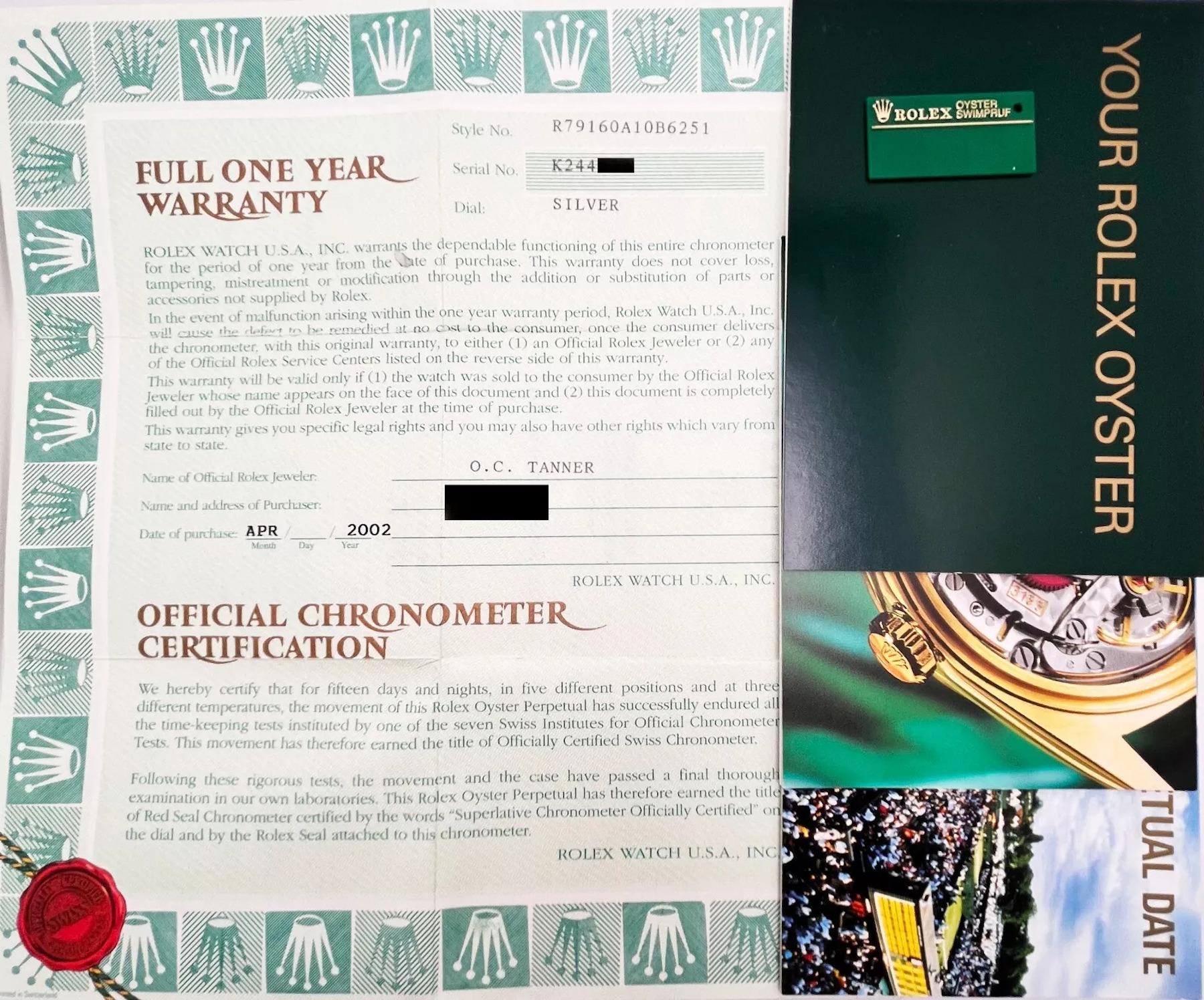 Rolex Damen Date 79160 Silber Zifferblatt Jubiläumsarmband Edelstahl Box Papiere 1